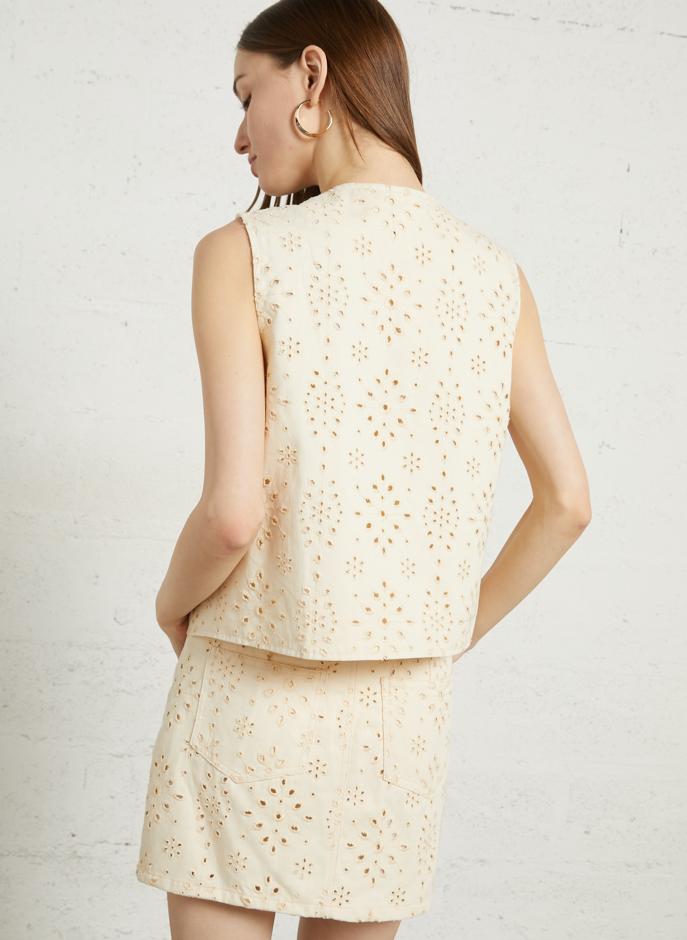 Mini jupe courte droite brodée THE KORNER Blanc