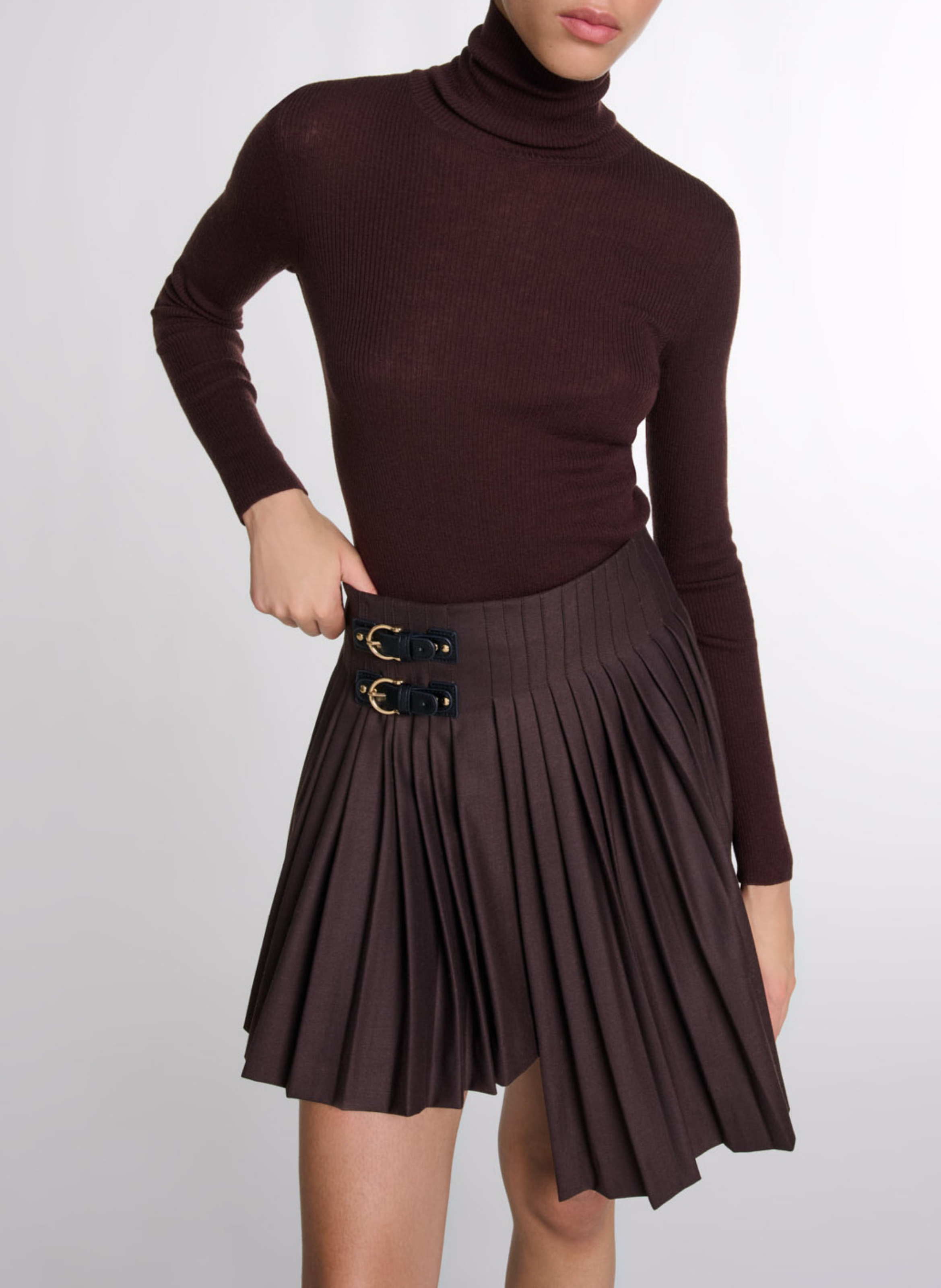 High-neck wool sweater MAJE Brown