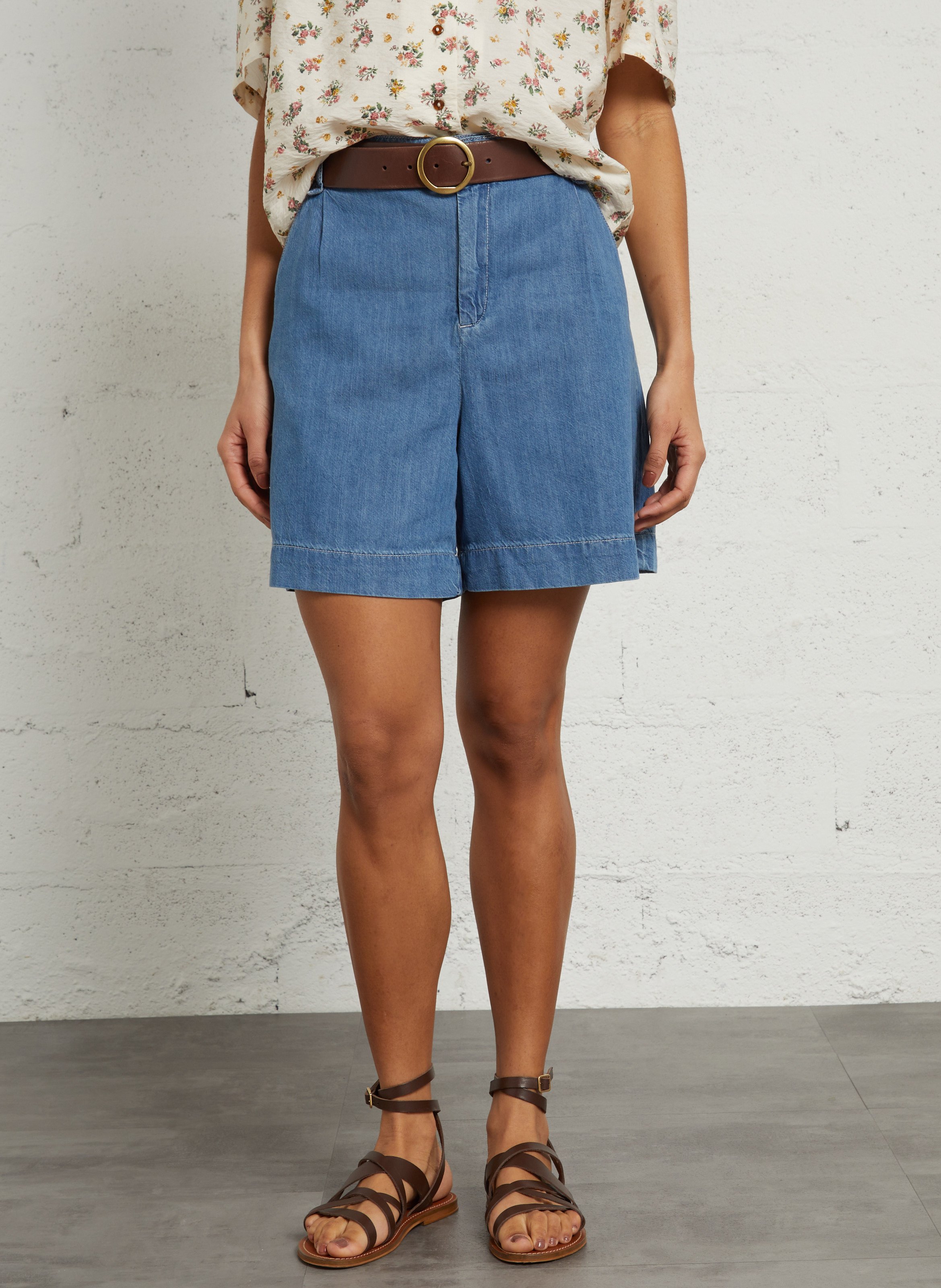 Kurze lange High-Waist-Jeans EMILE ET IDA Blau