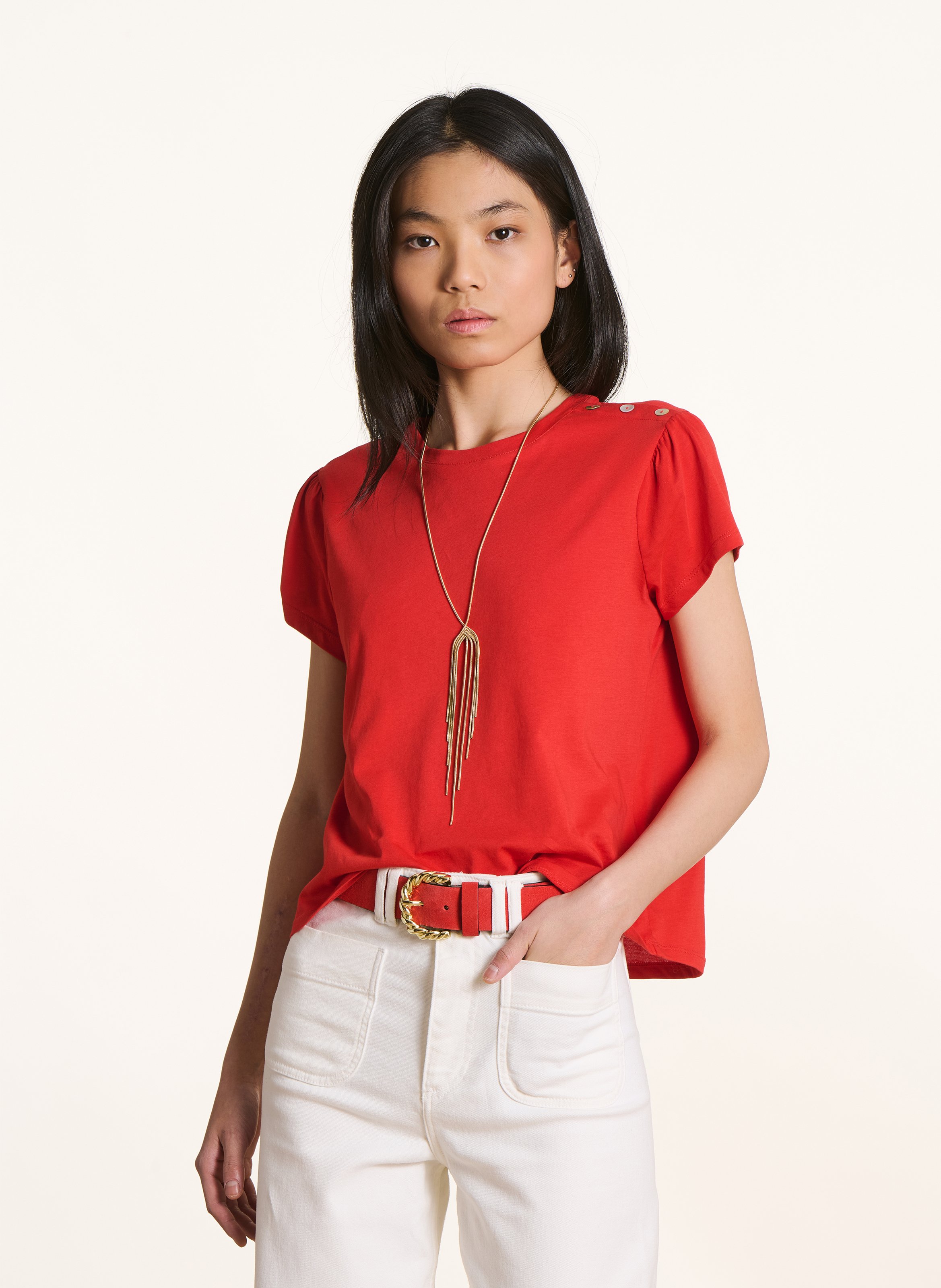 Tee-shirt droit col rond en coton bio LA FEE MARABOUTEE Rouge