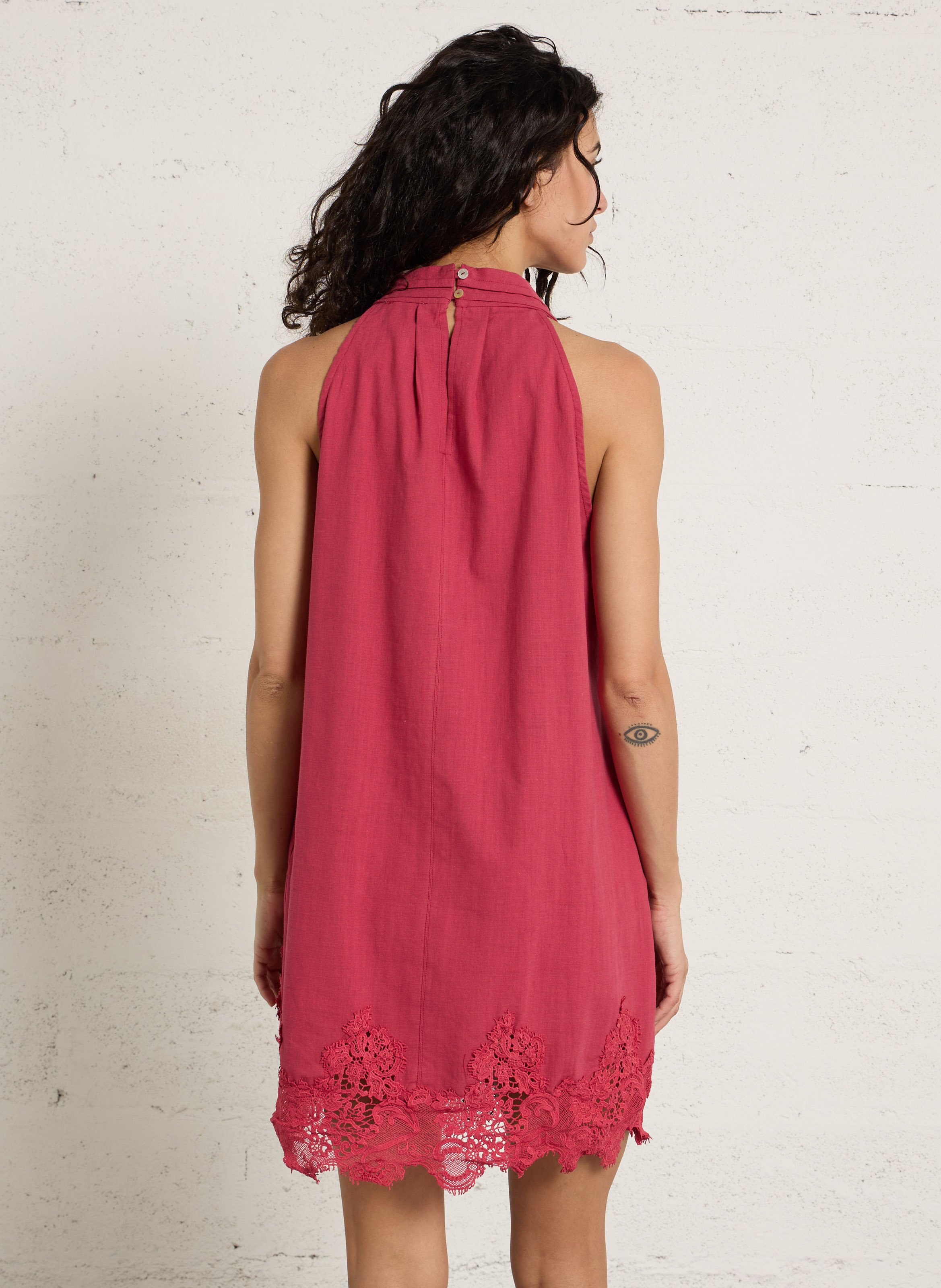 Robe courte à détail dentelle en lin mélangé SEE U SOON Violet