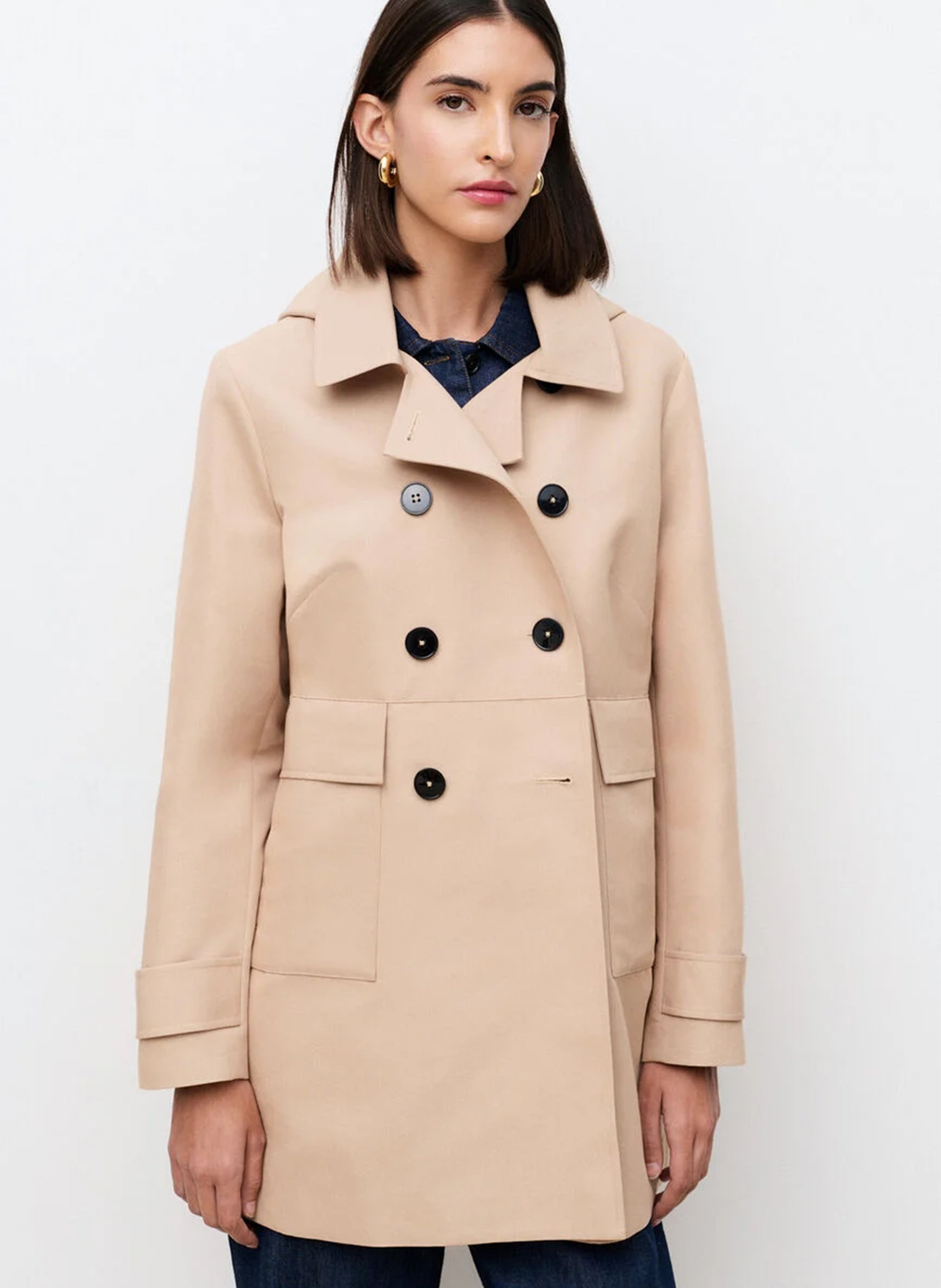 Trench droit à capuche en coton mélangé CAROLL Beige