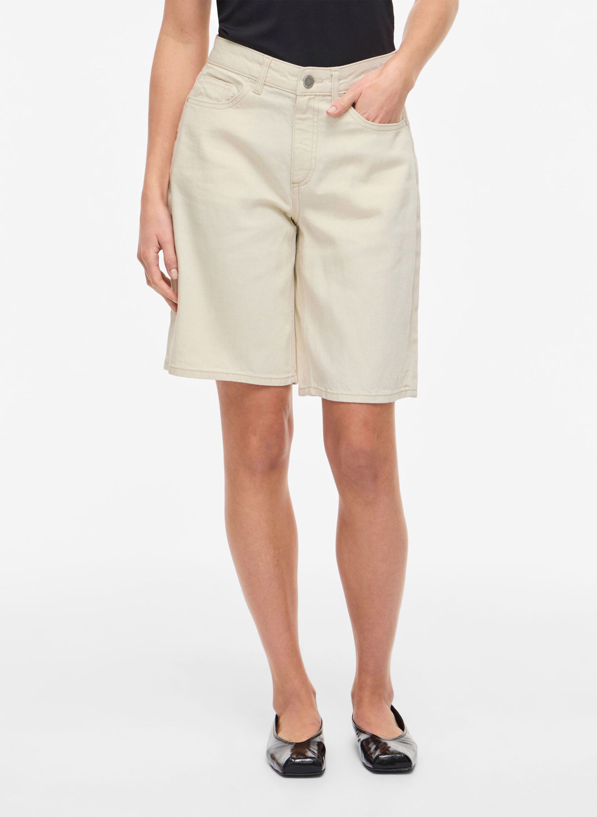High-waisted denim shorts VILA Beige