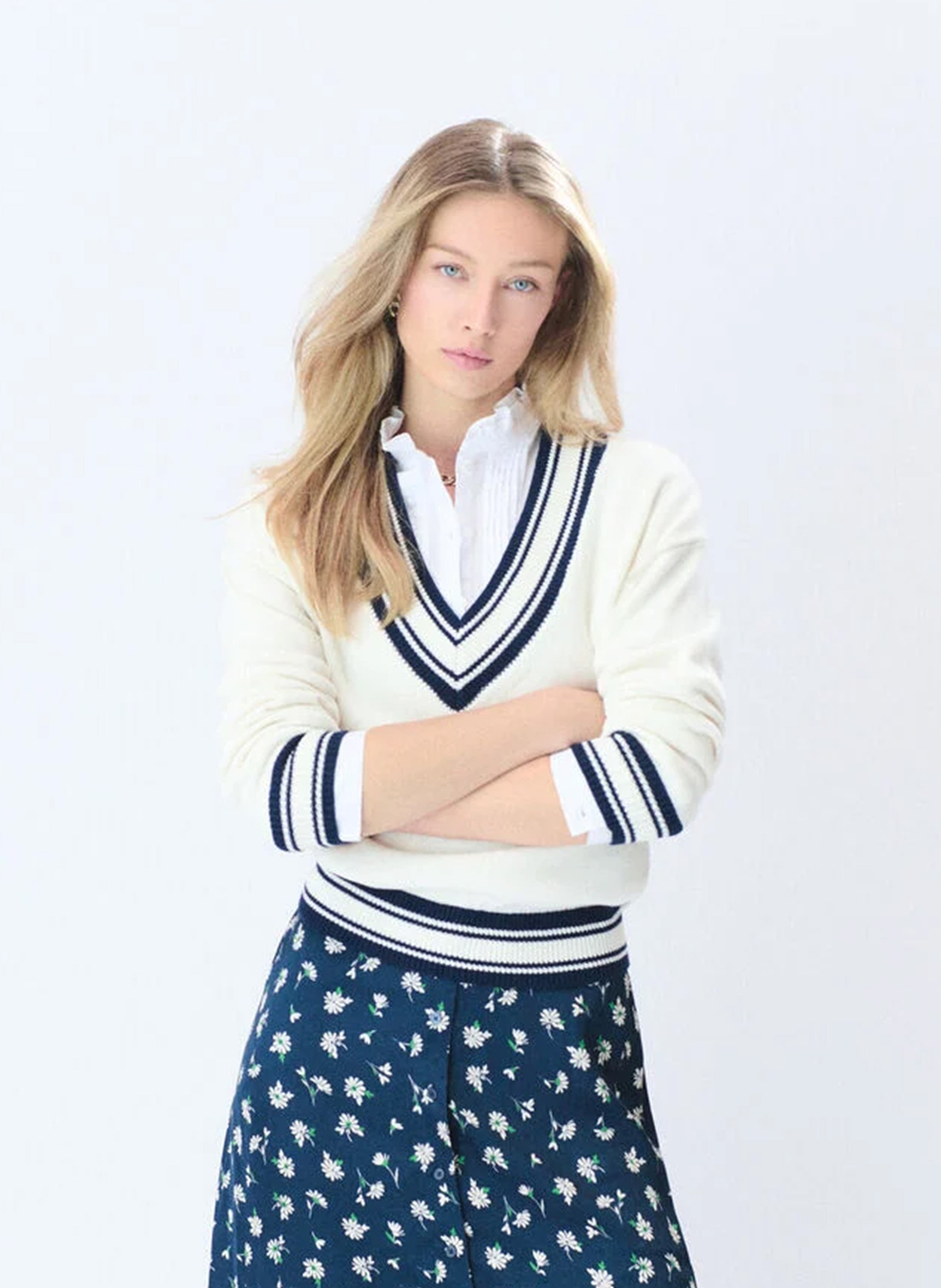 Straight V-neck cotton sweater CAROLL Beige