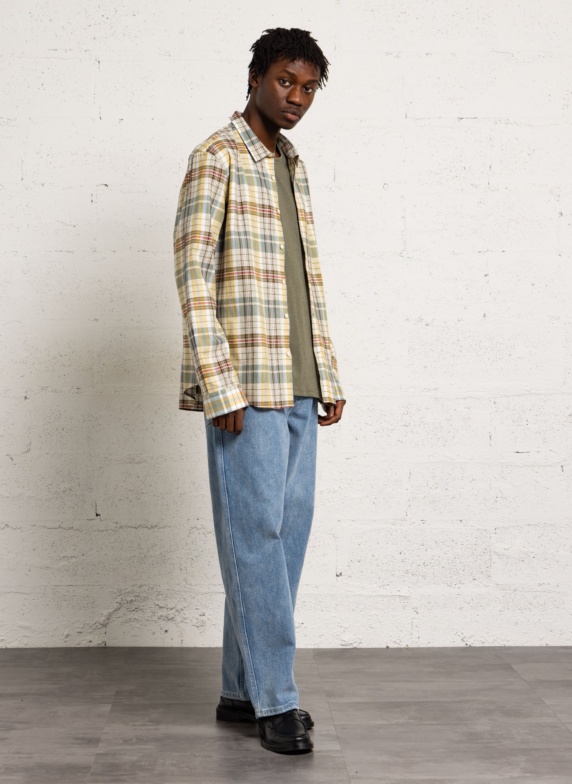 Chemise oversize col classique en coton et lin imprimé CHEVIGNON Vert