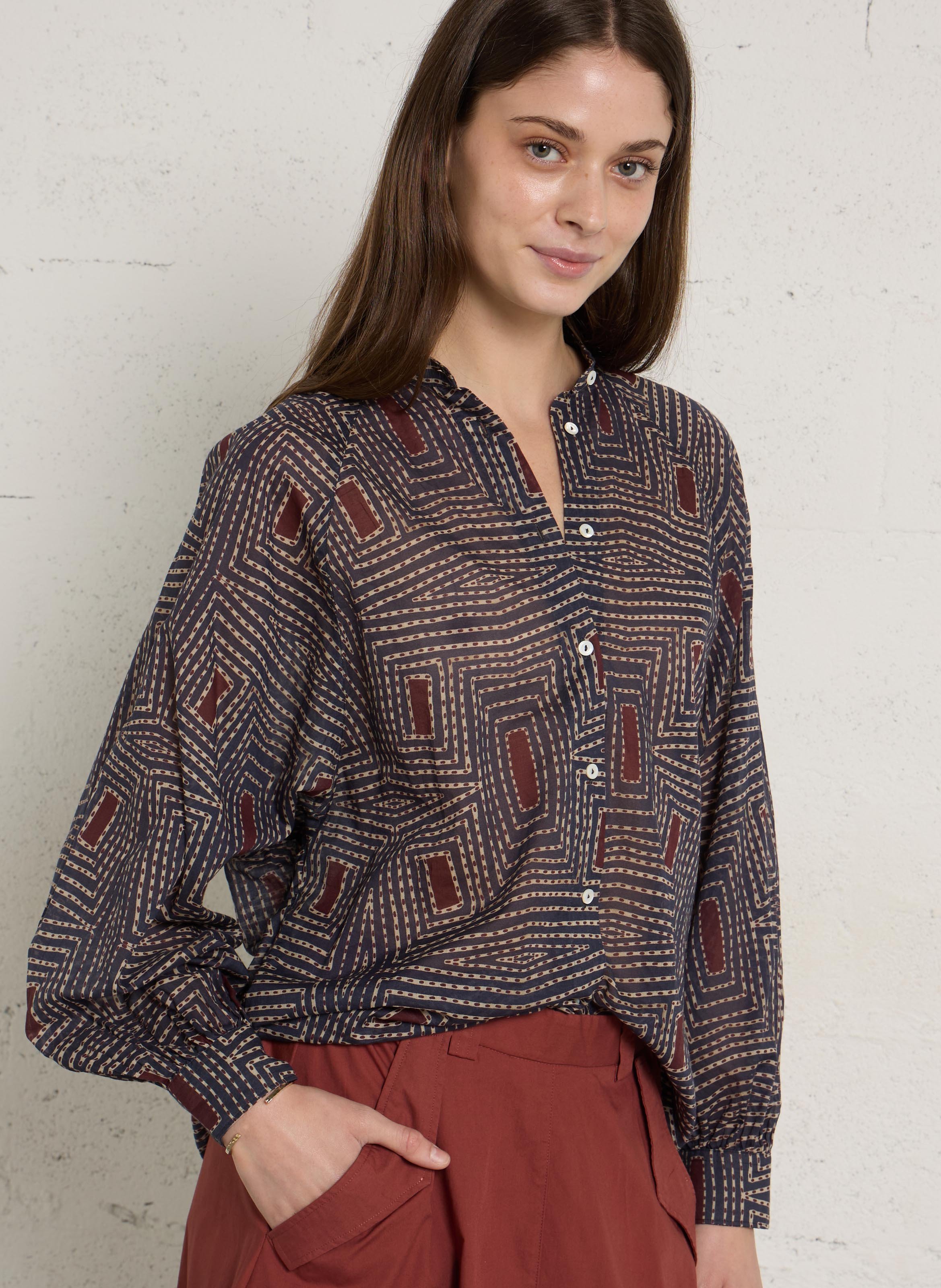 Chemise droite en coton Bleu