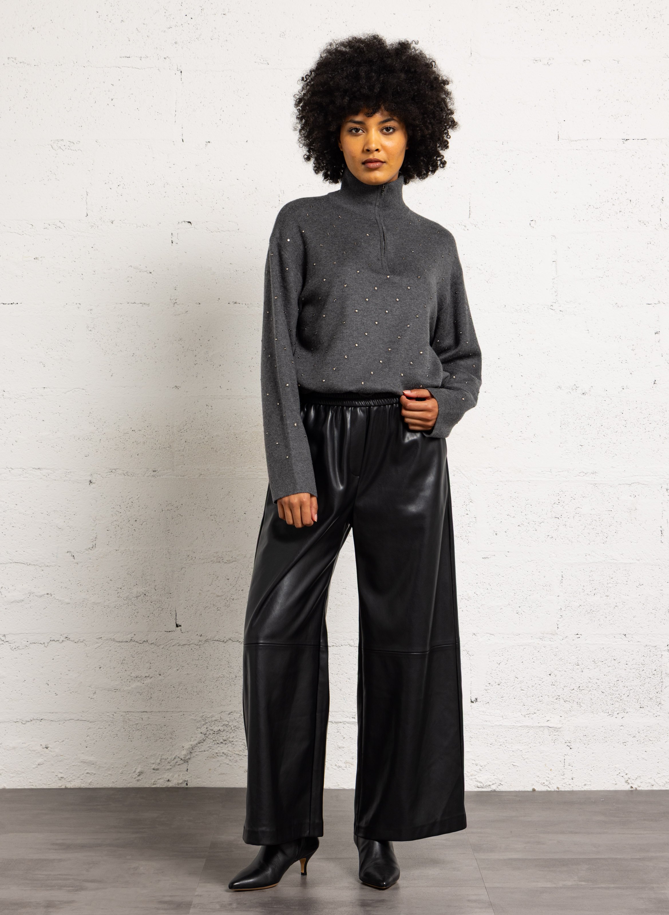 Pantalon large taille mi-haute SUNCOO Noir