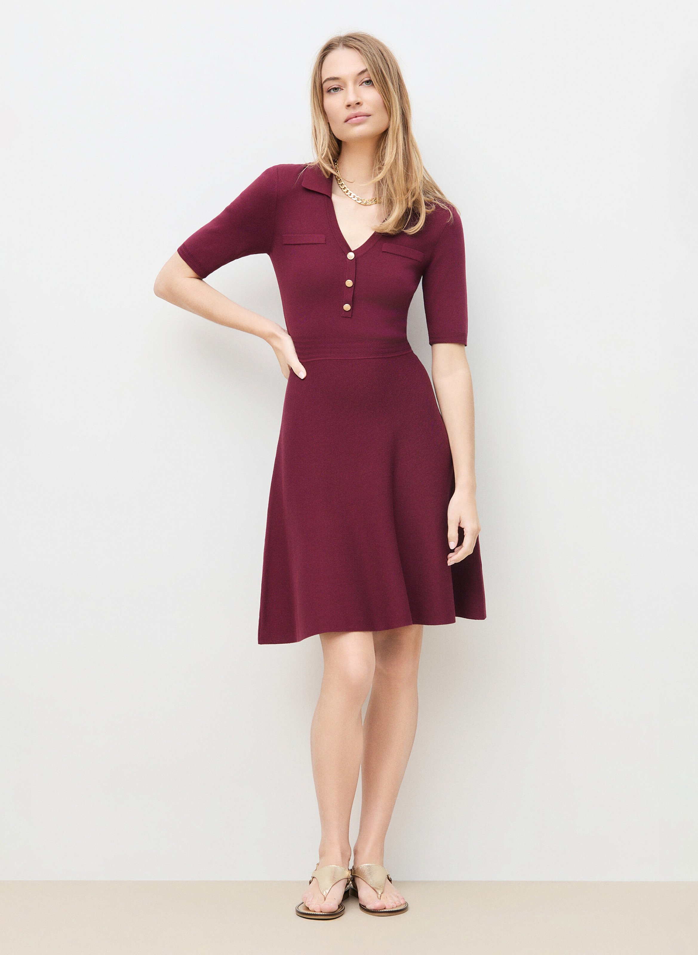 Robe cour col polo CAROLL Prune
