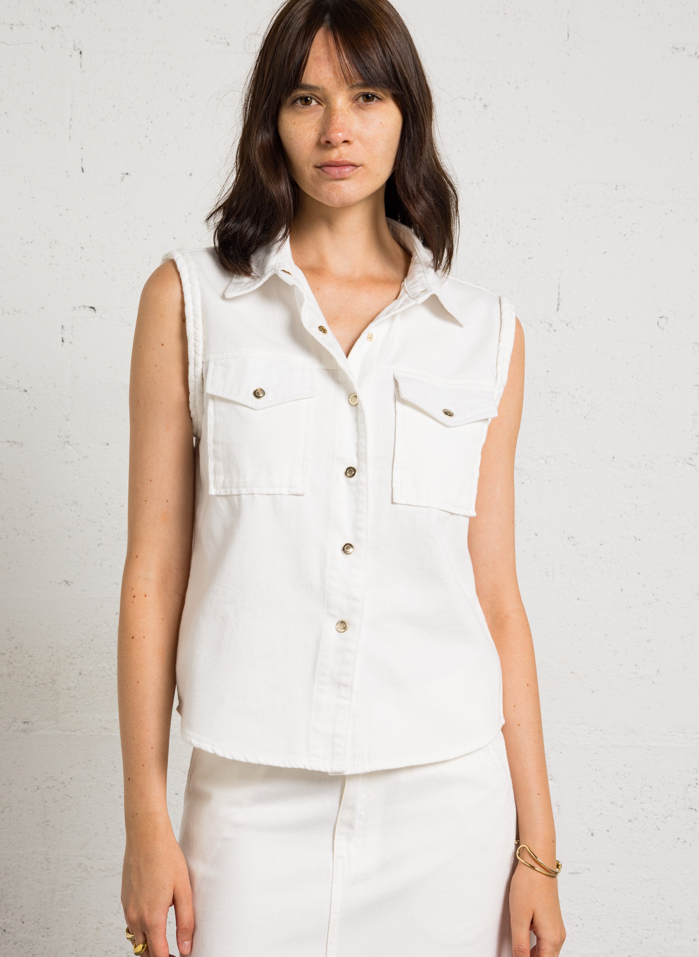 Veste en jean droite en coton MAISON 123 Blanc