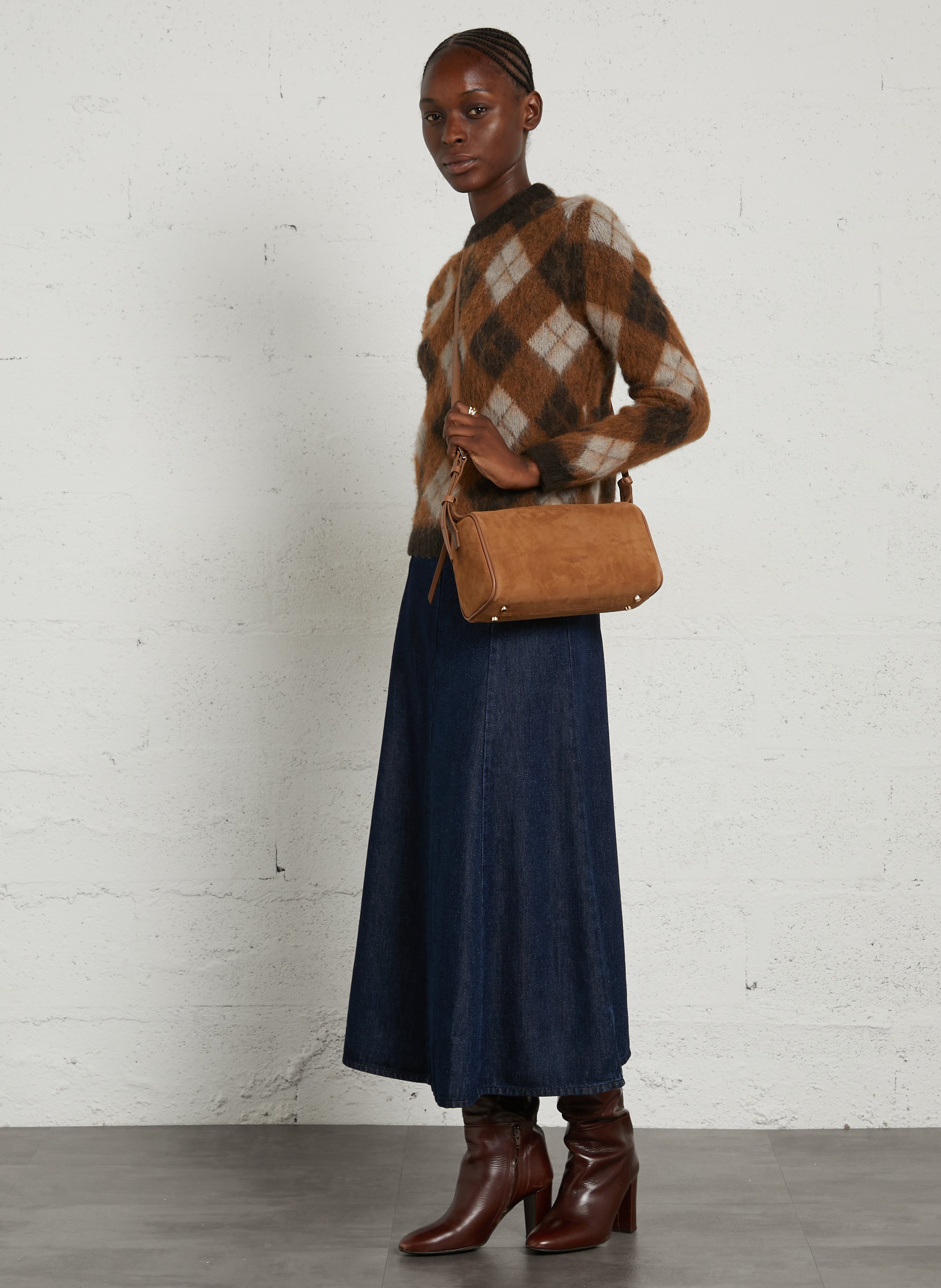 Sac porté épaule en cuir suédé LANCASTER PARIS Marron