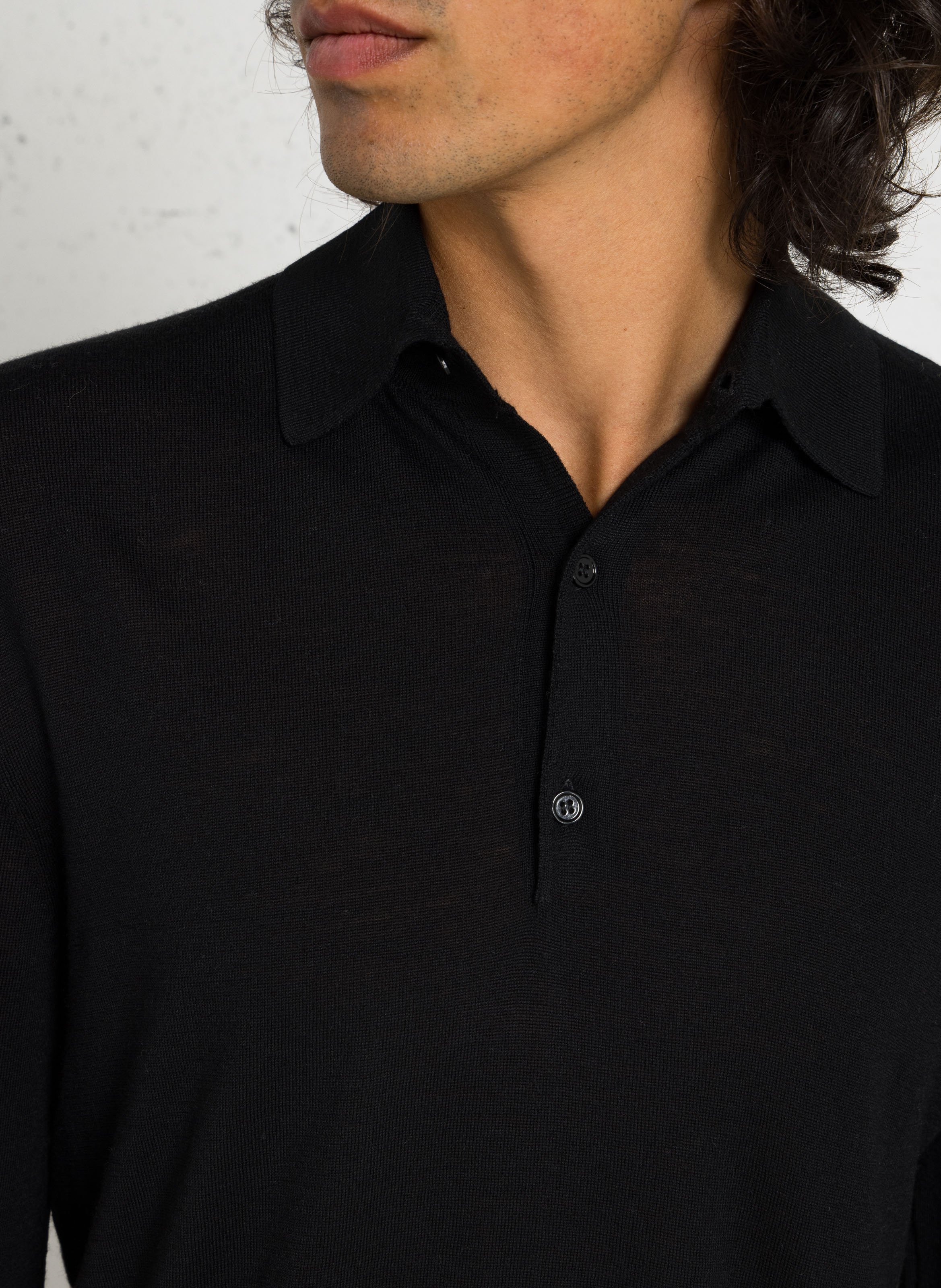 Polo manches longues en laine MAJESTIC FILATURES Noir