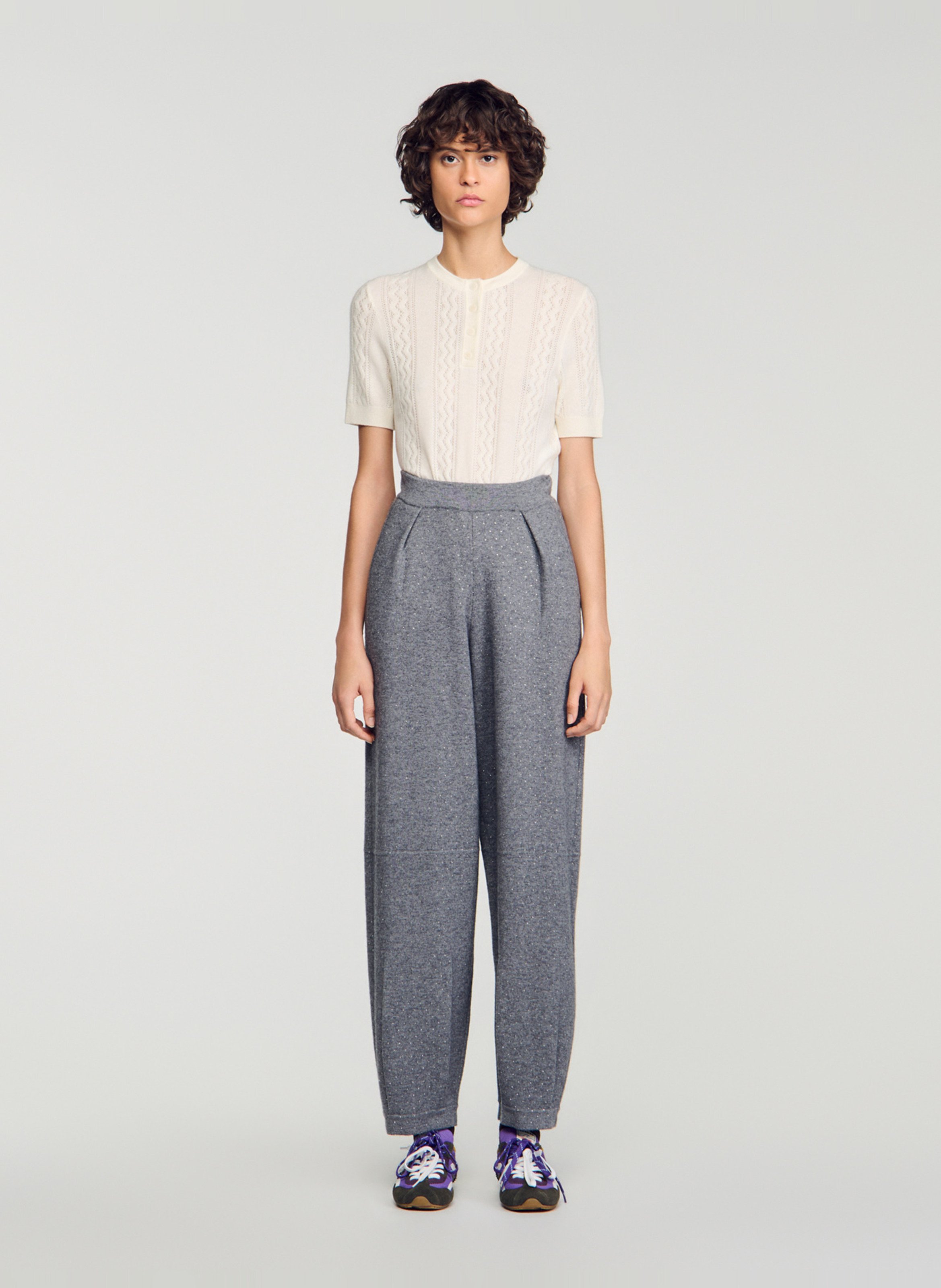 Weite Taillenhose aus Wollmix SANDRO Grau