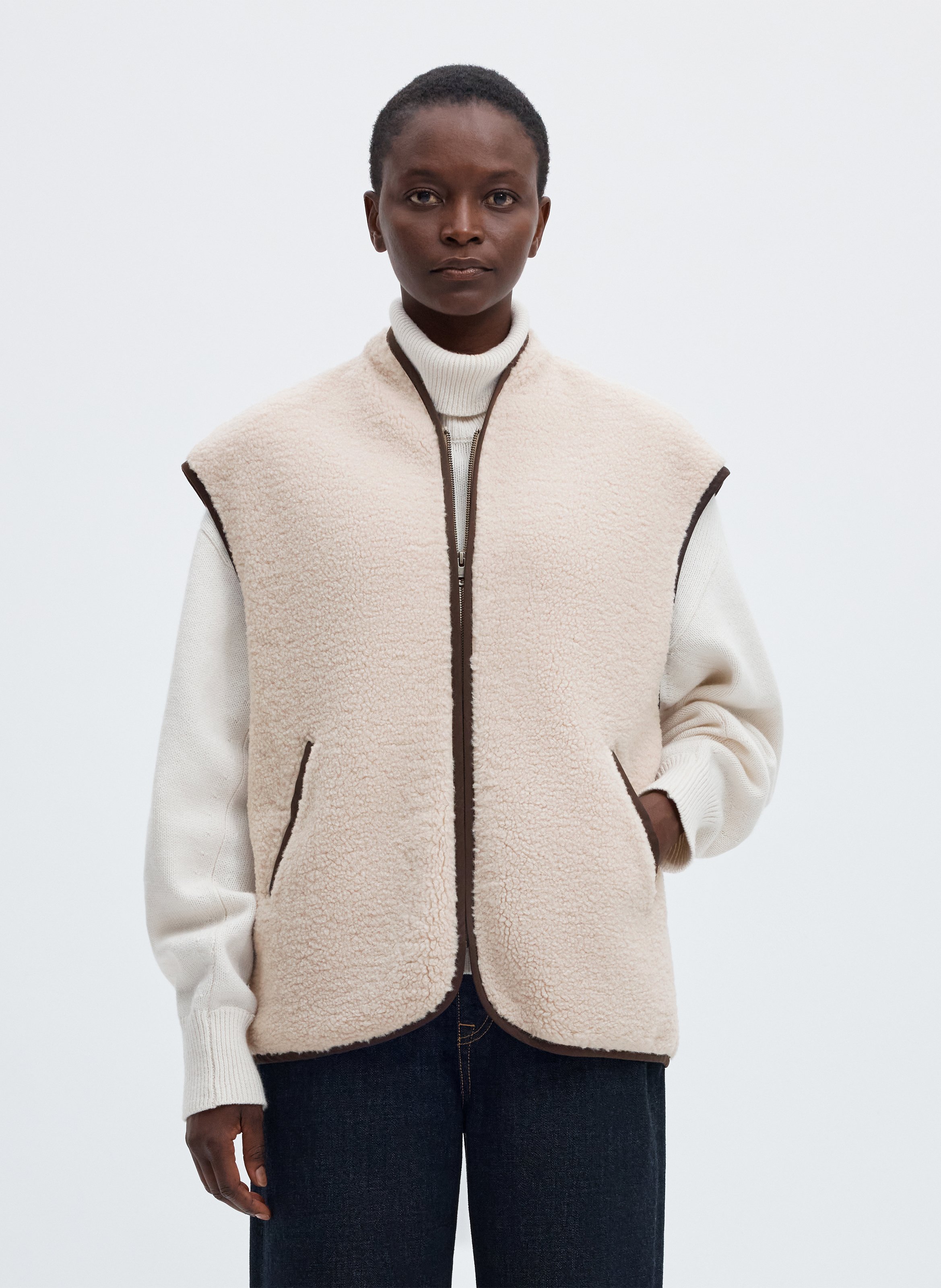 Polaire droite zippée SELECTED Beige