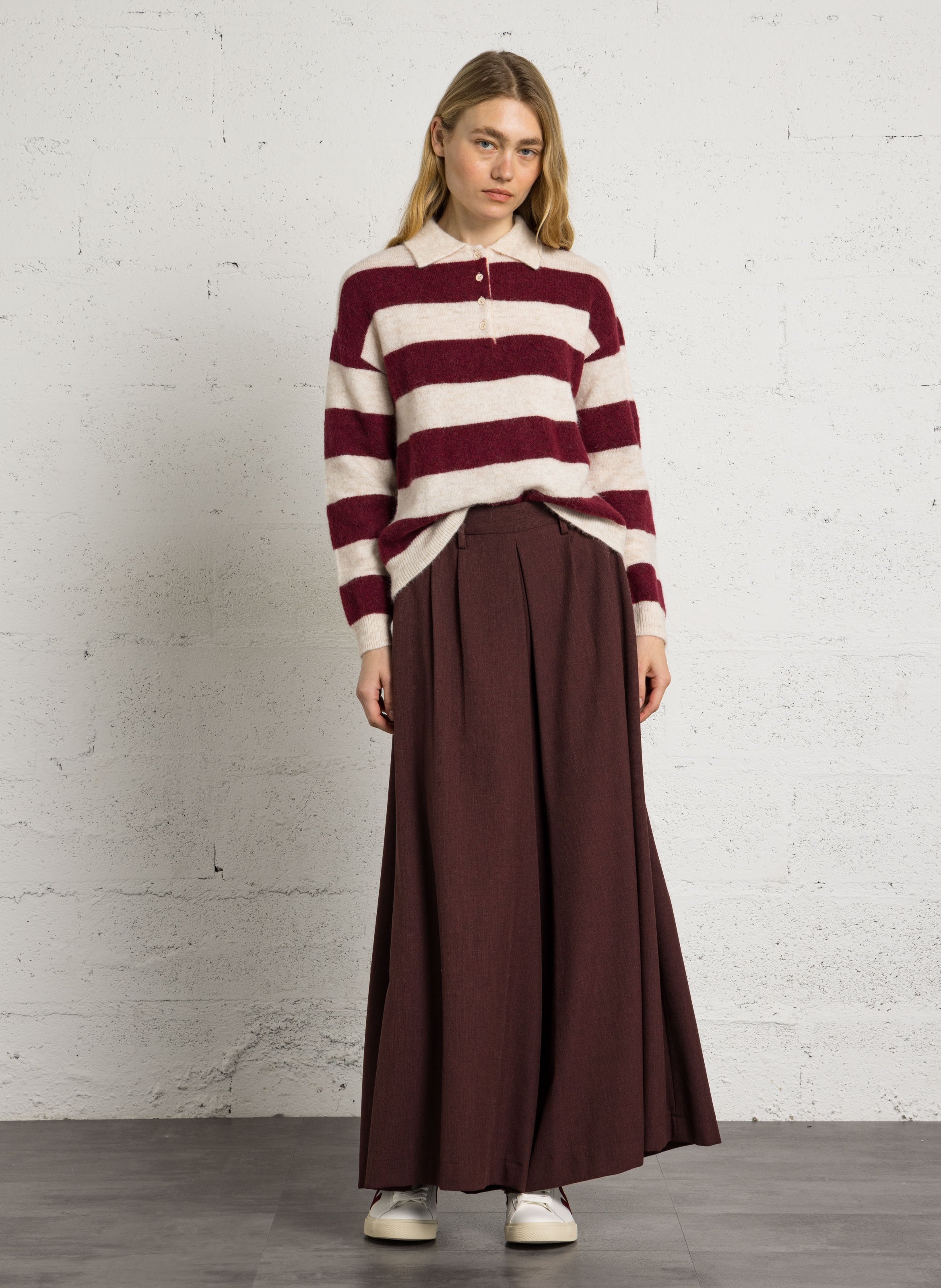 Rechte pull met klassieke kraag en strepen in wolmix SUD EXPRESS Beige