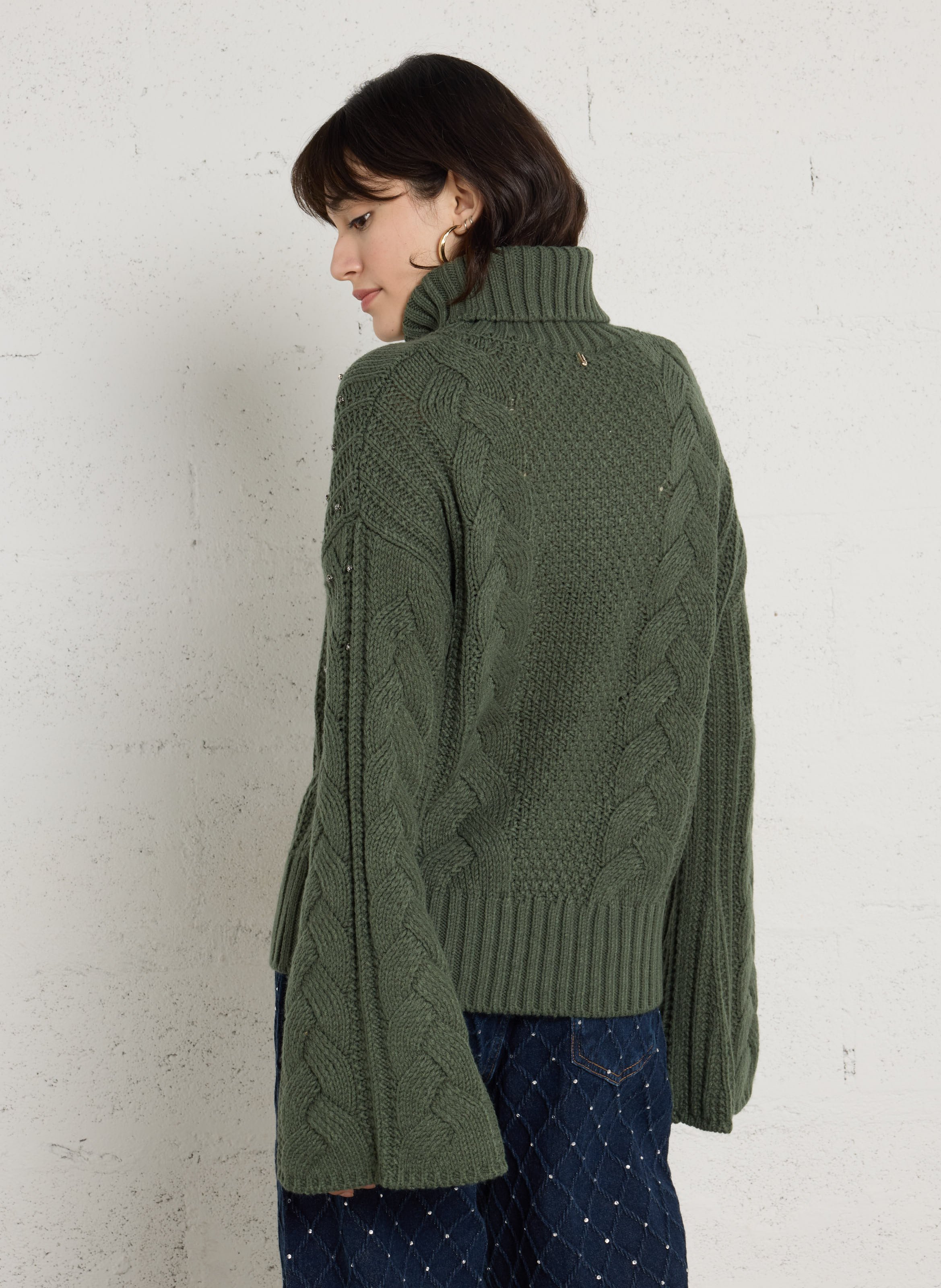 Pull ample col roulé à strass LIU JO Vert