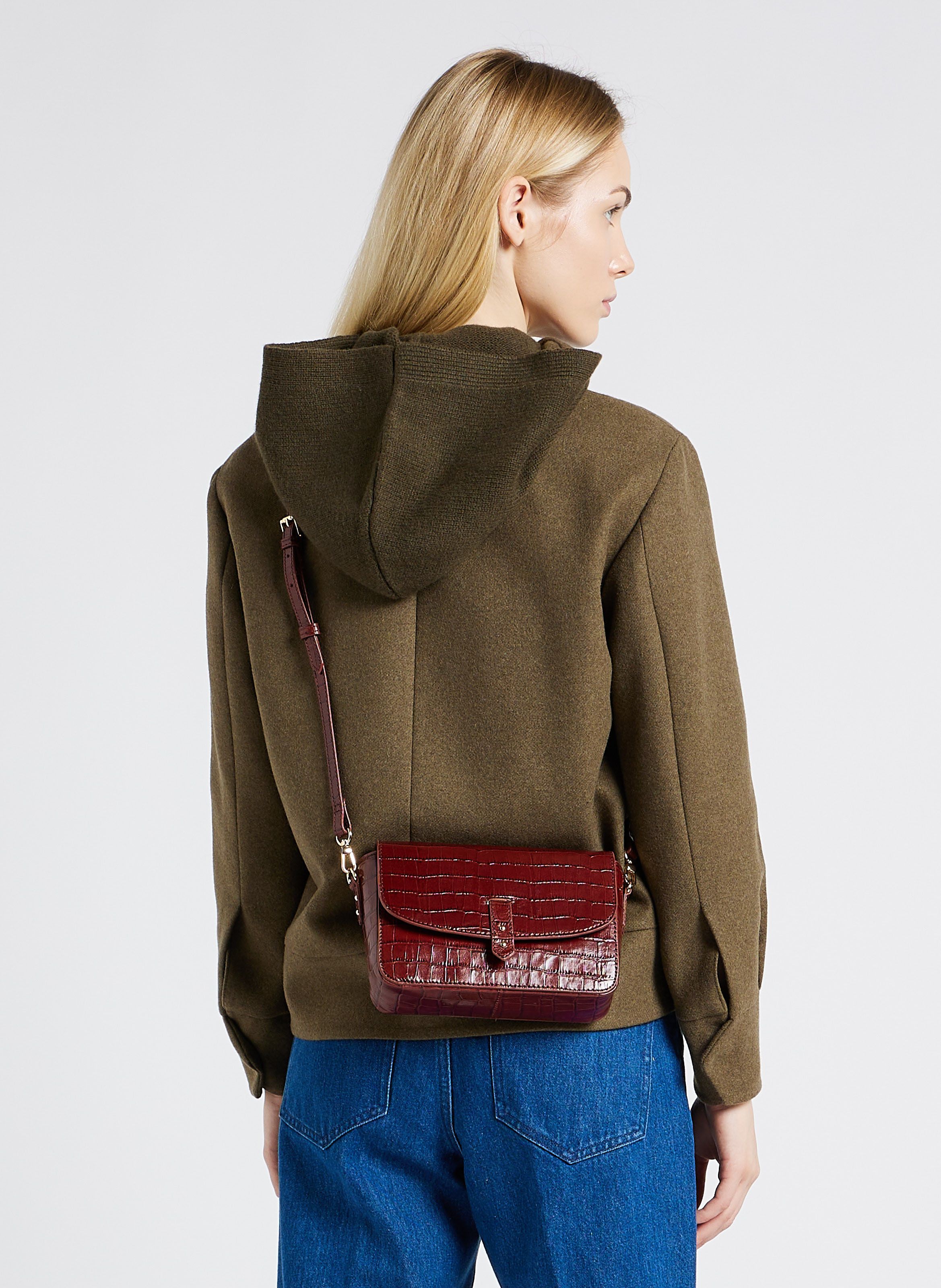 Brown Crocodile leather shoulder bag