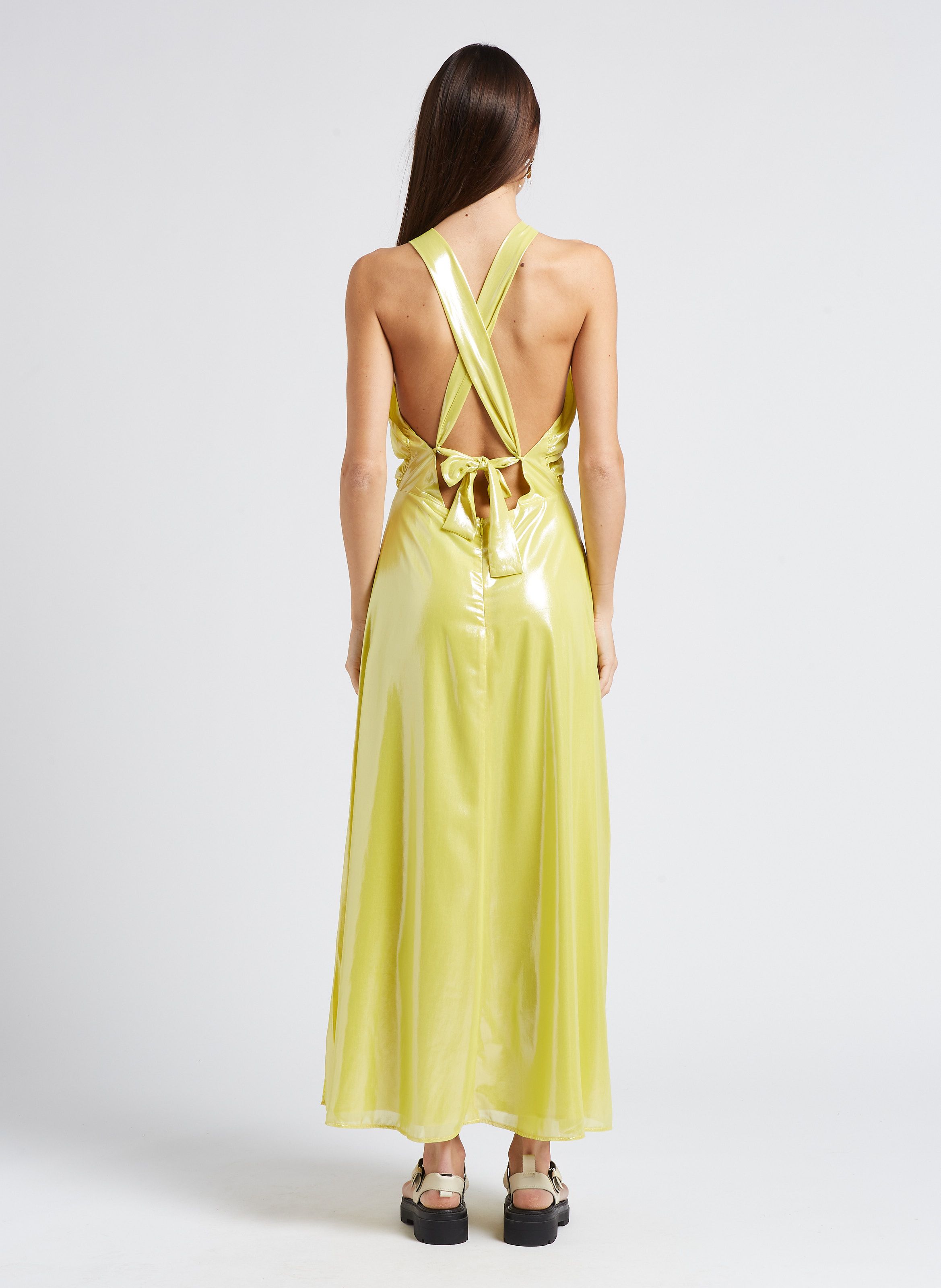 Robe longue droite encolure V Jaune