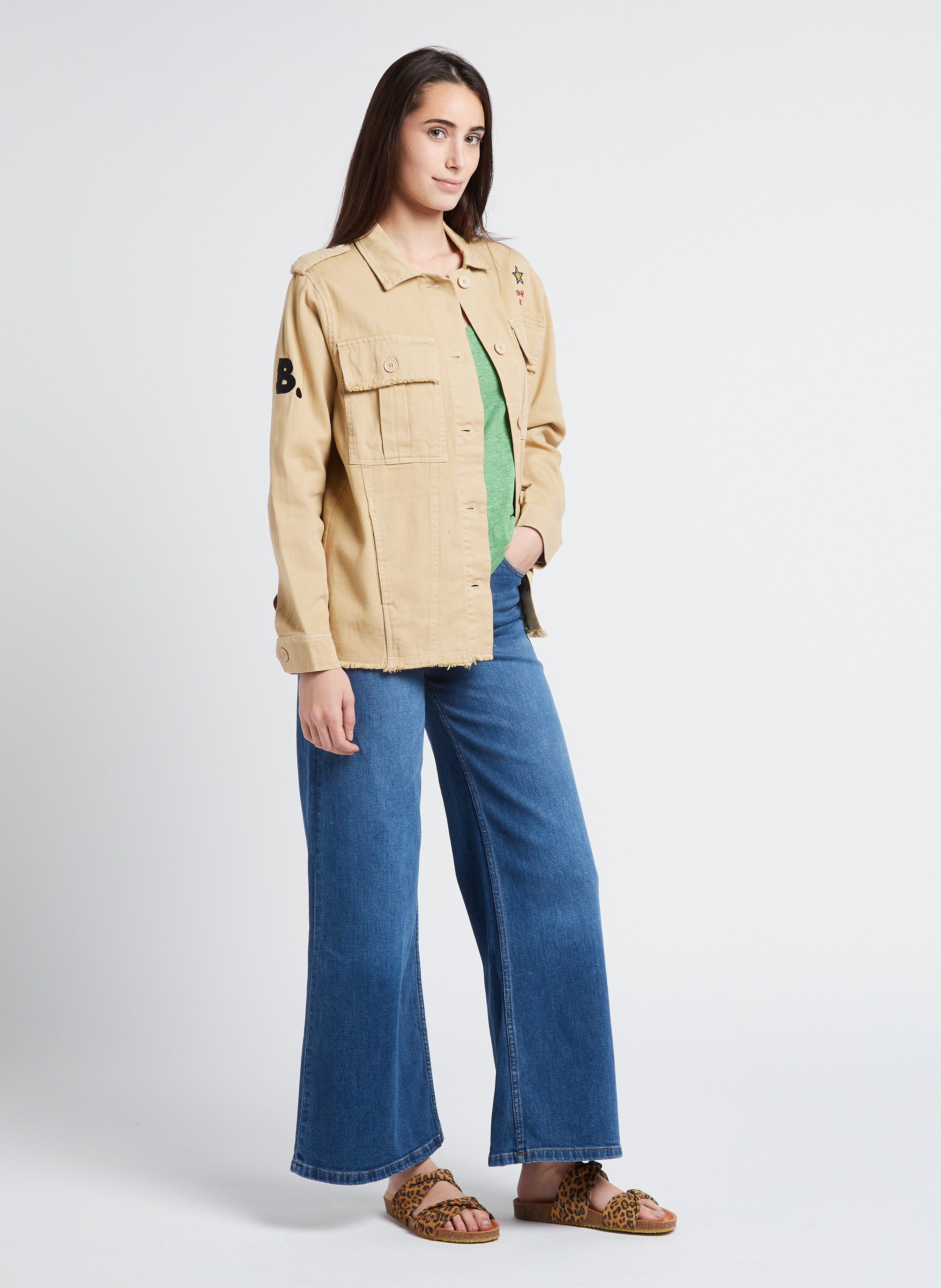 Embroidered Cotton Overshirt Beige Berenice - Women 