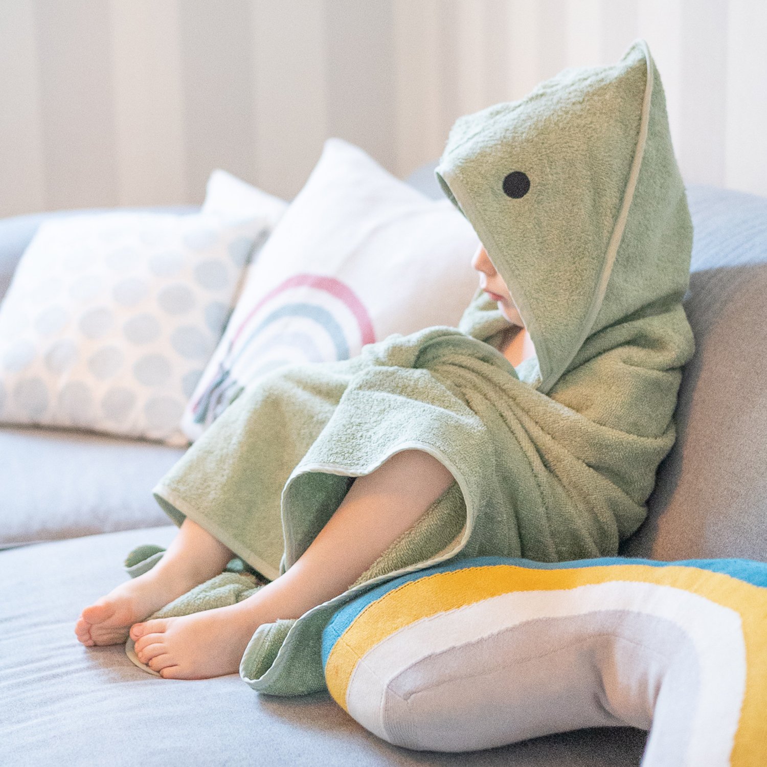Dinosaur hooded towel KINDSGUT Grey