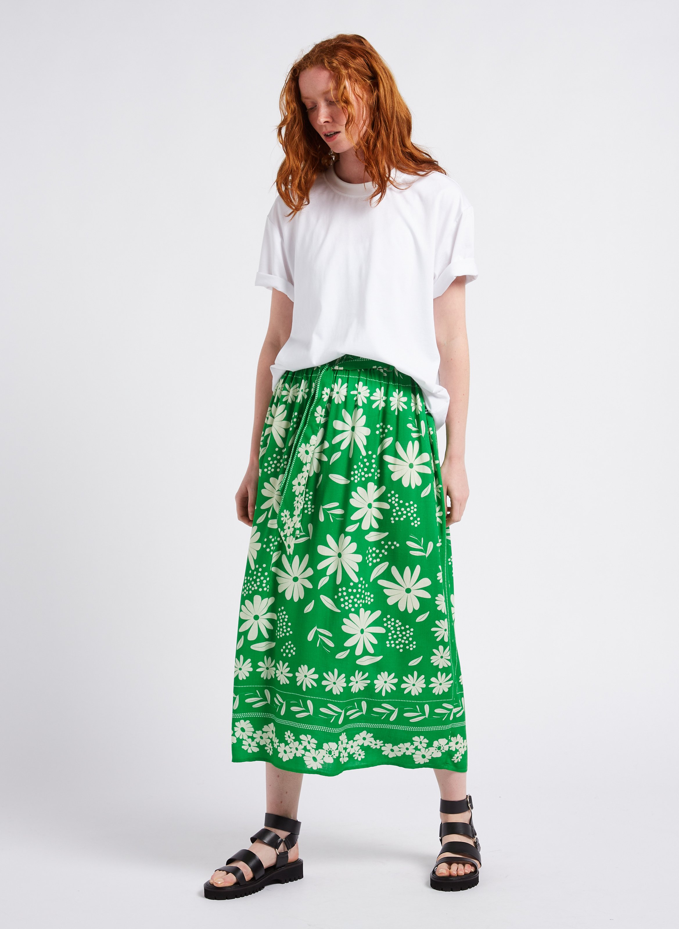 Gerade geschnittener Maxirock mit Print Grun