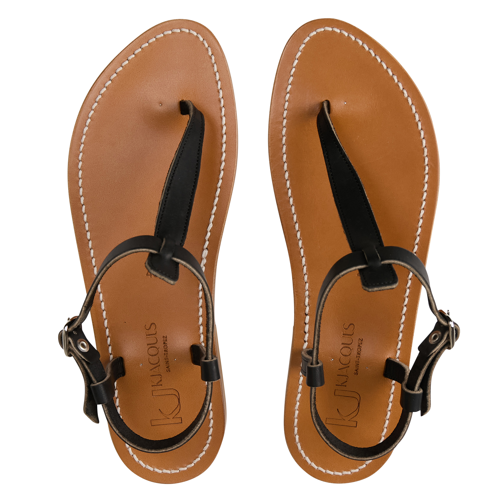 Sandales plates entre doigt en cuir K JACQUES Noir