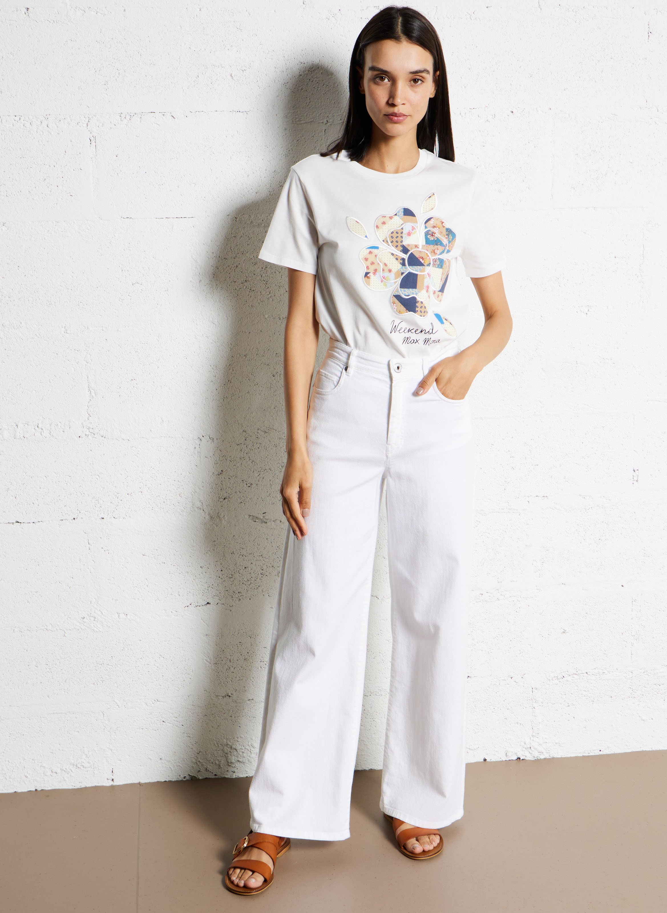 Weite Jeans aus Baumwoll-Mix Weiss