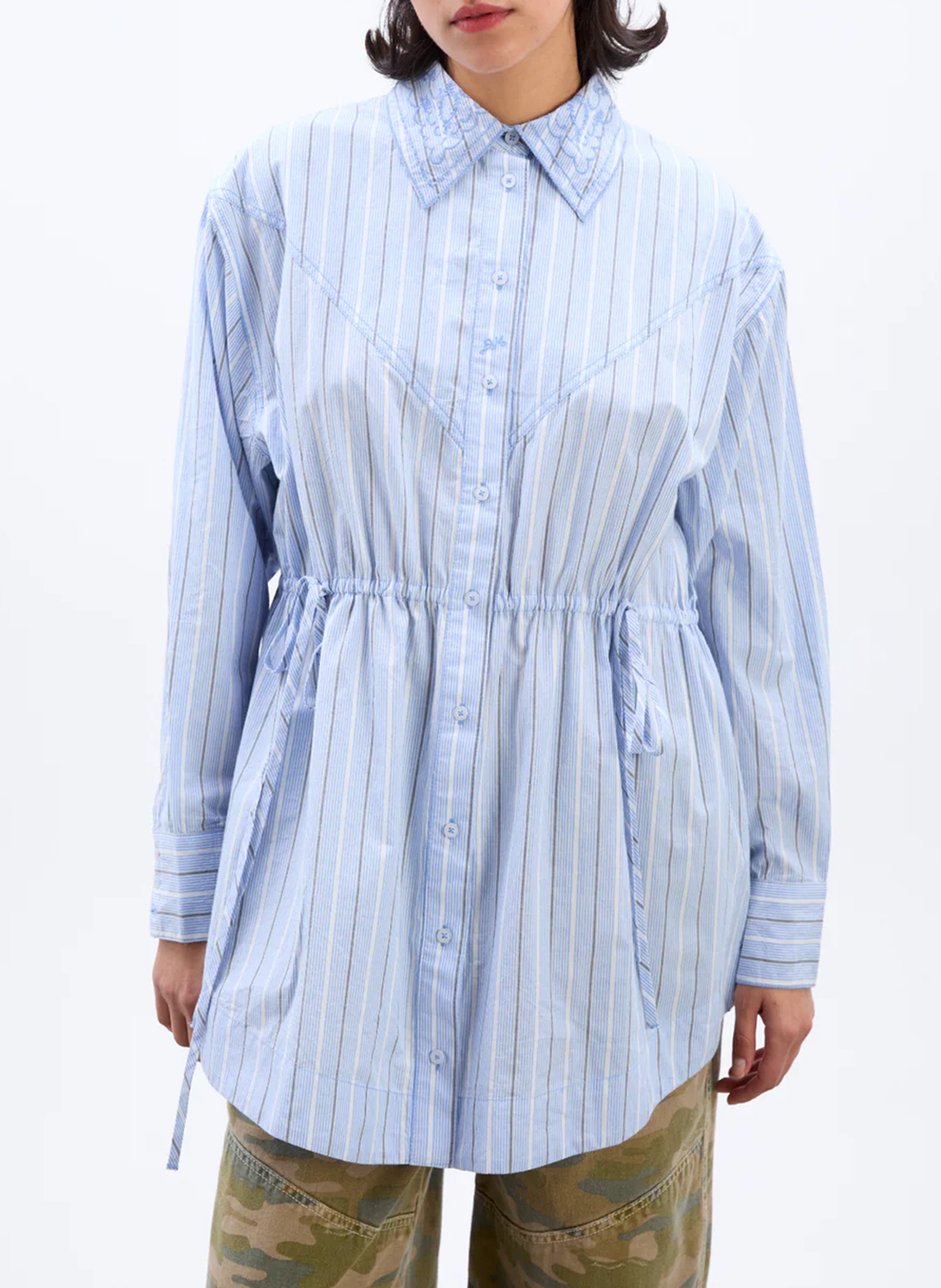 Straight shirt in striped organic cotton DAMSON MADDER Blue