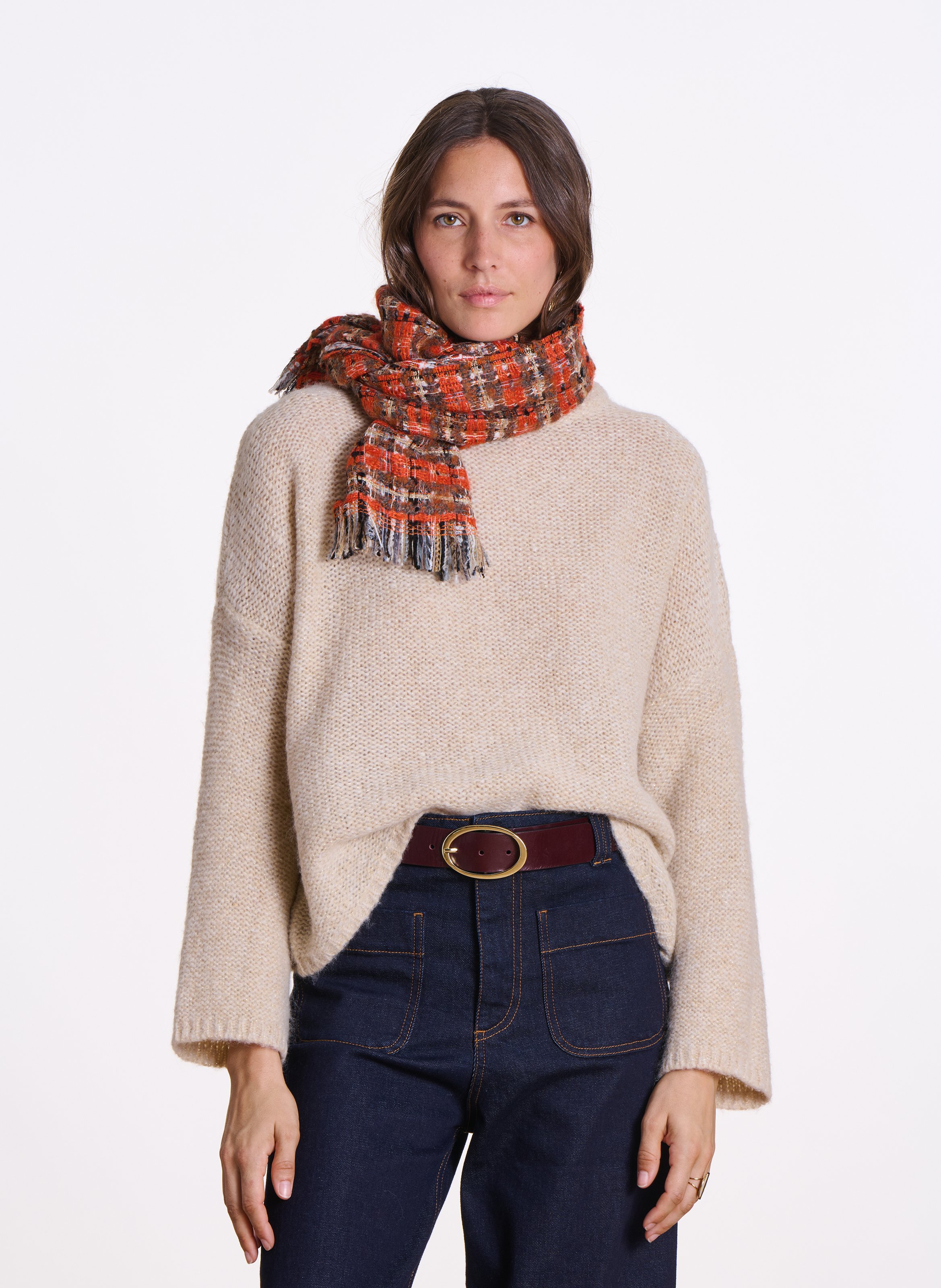 Echarpe rectangulaire à carreaux LA FEE MARABOUTEE Orange