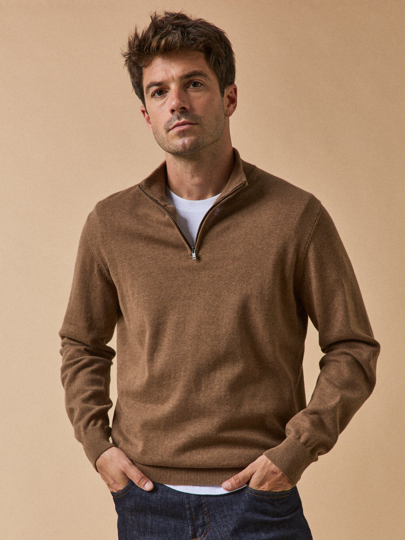 Organic cotton and cashmere high-neck sweater CYRILLUS Brown
