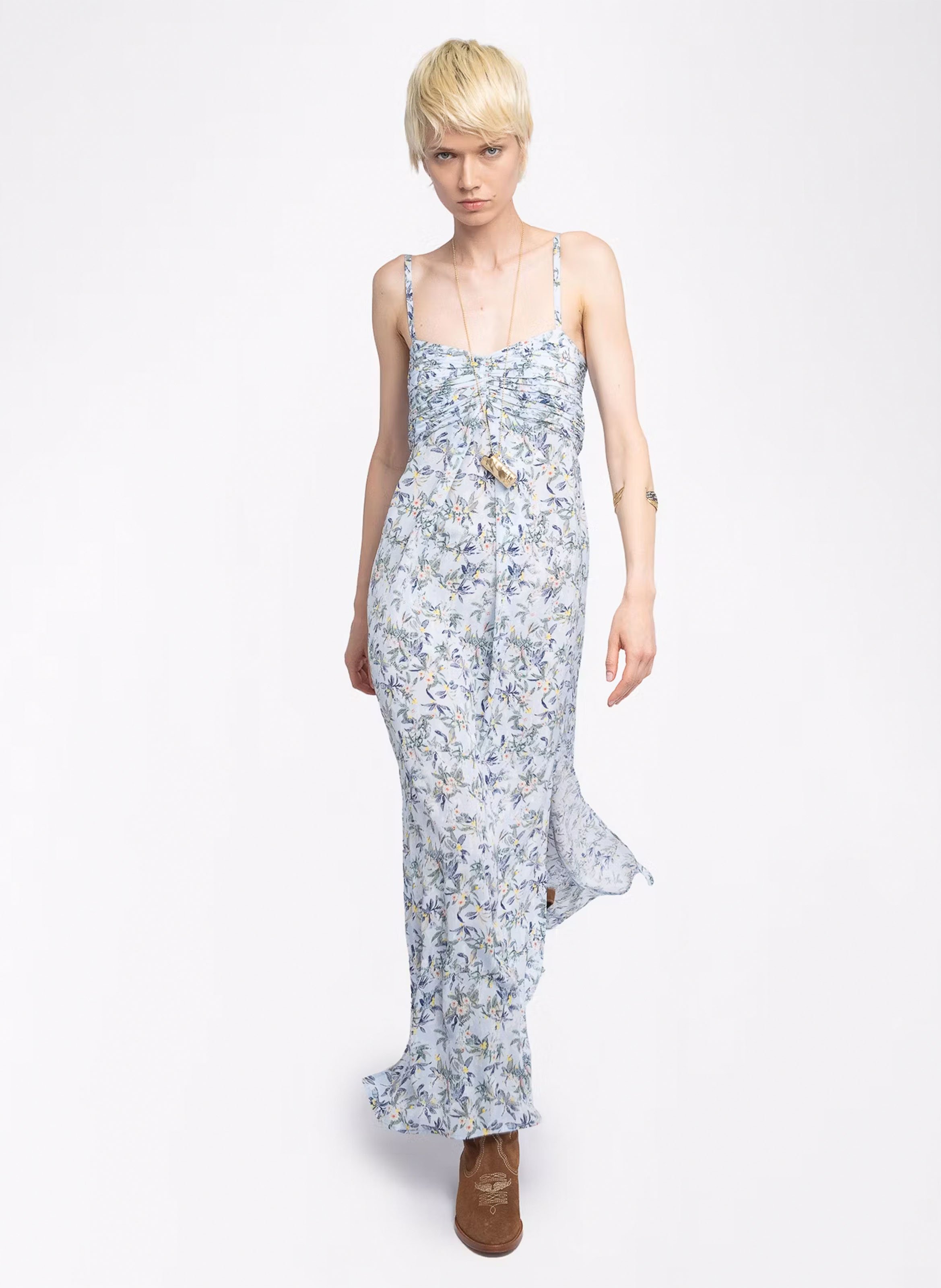 Robe longue droite fleurie à fente ZADIG&VOLTAIRE Bleu