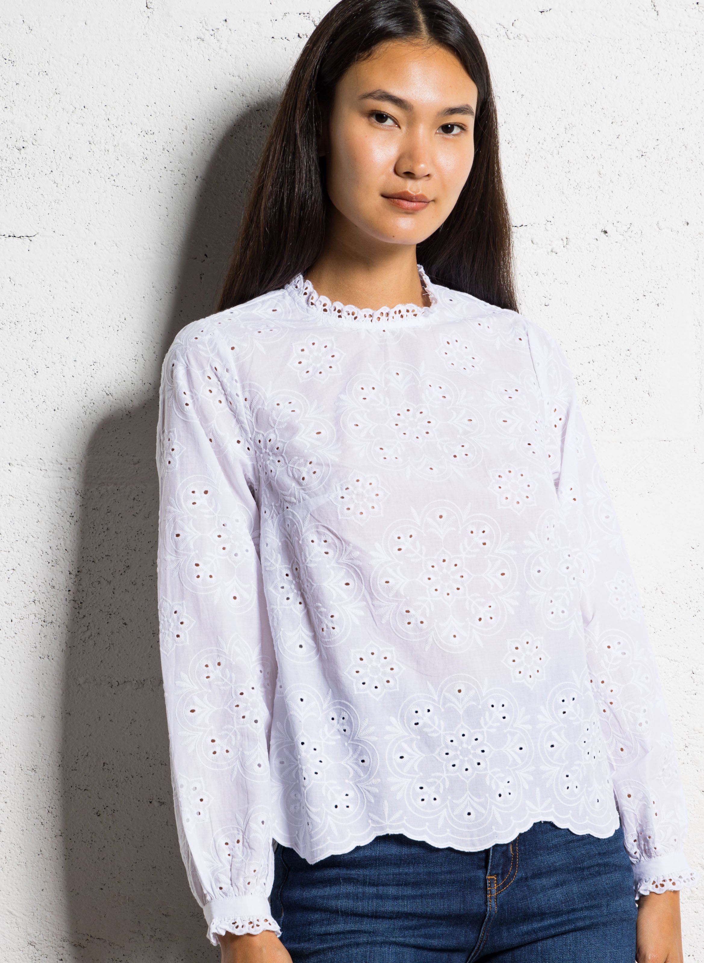 Blouse oversize col rond en coton brodé SUD EXPRESS Blanc