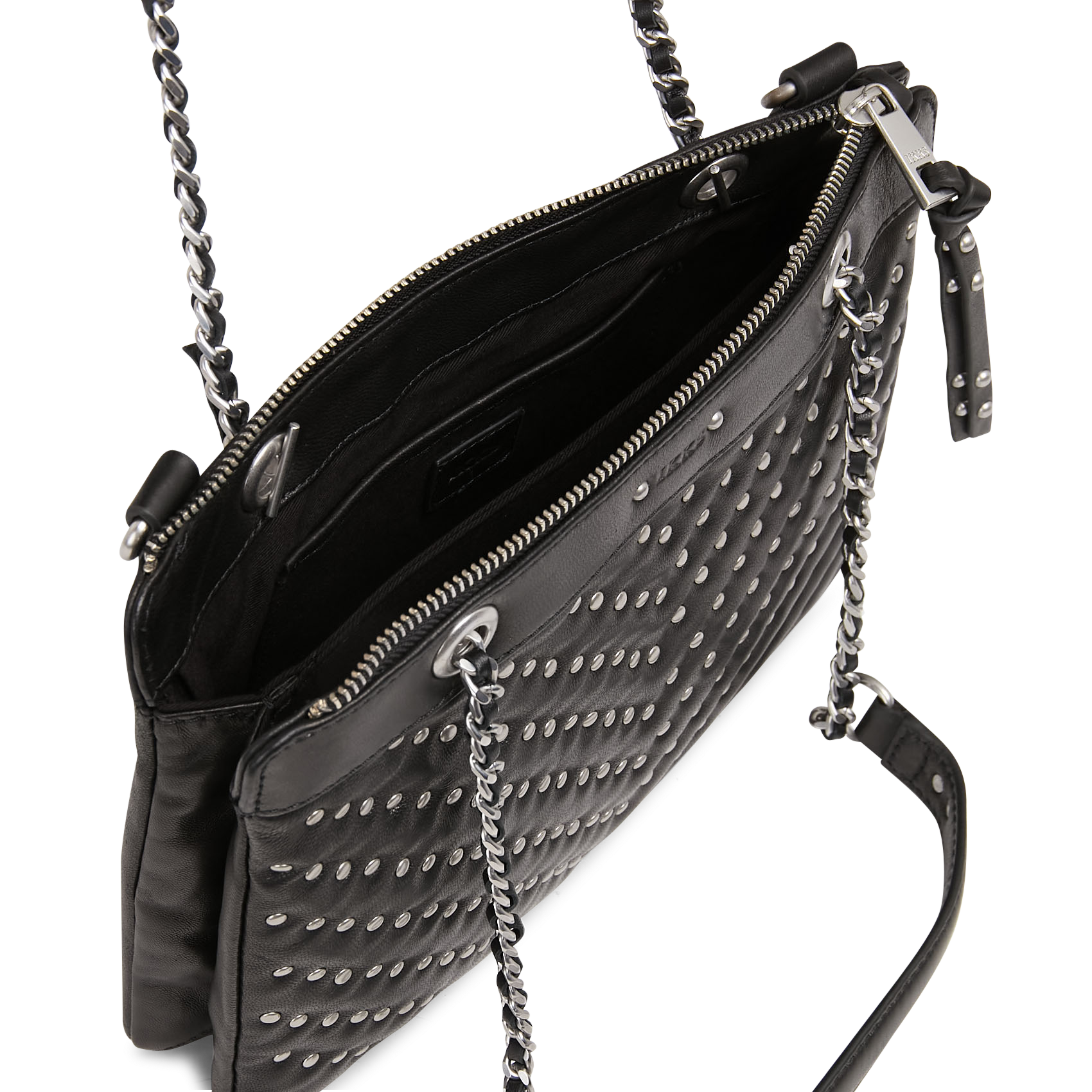 Studded Quilted Leather Clutch Bag IKKS Black