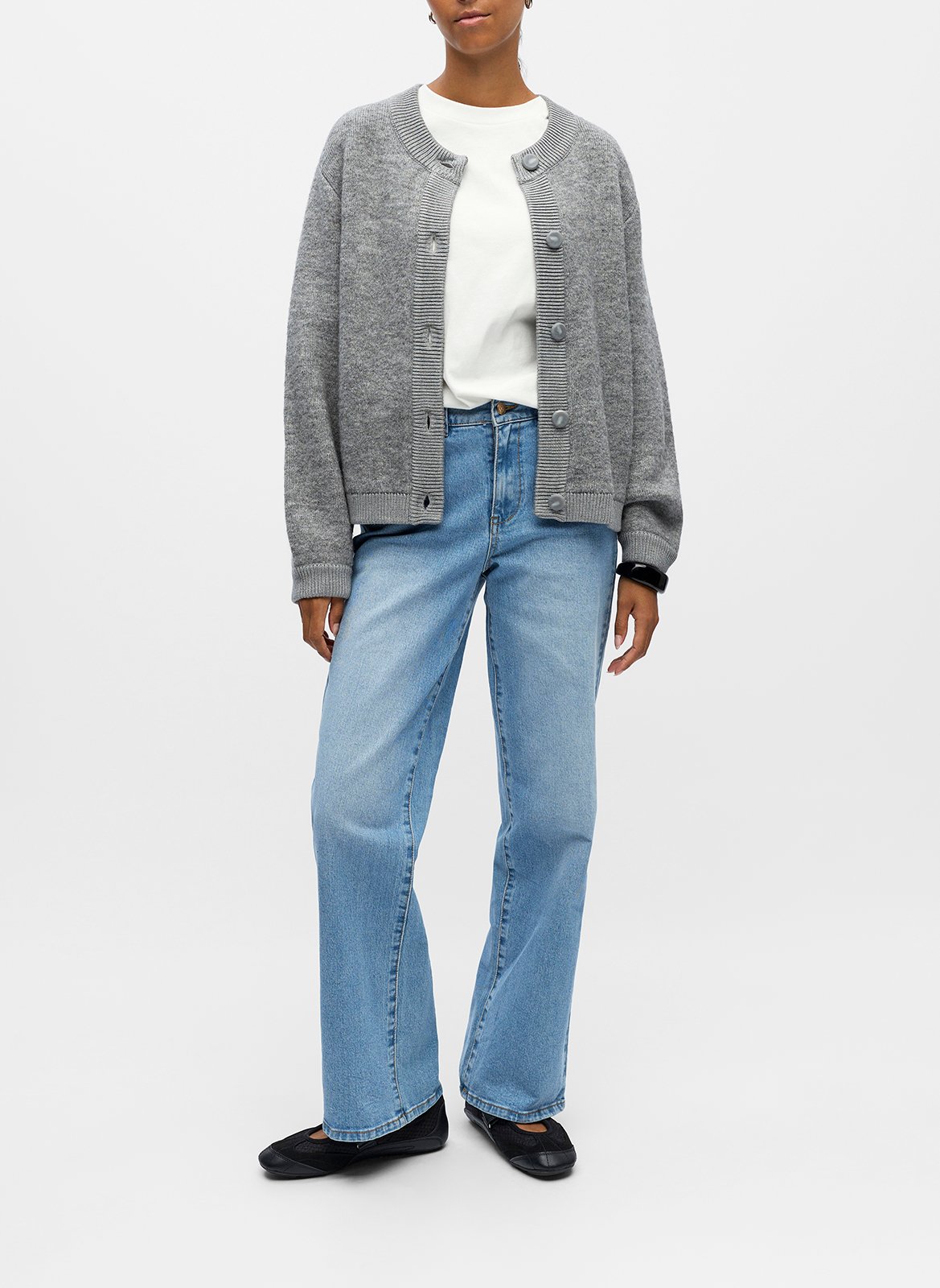 Round-neck cardigan OBJECT Grey