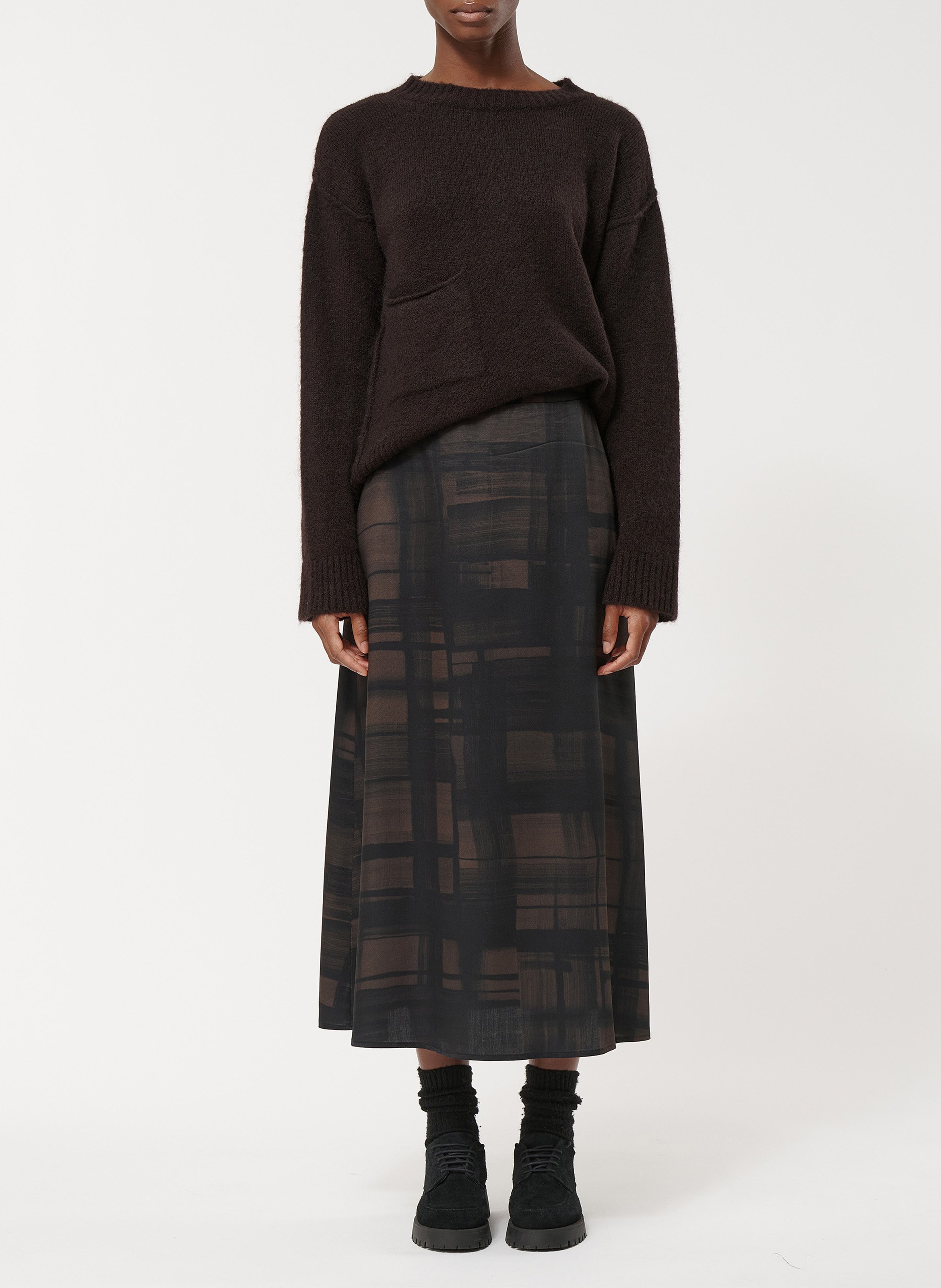 Jupe midi imprimée HUMILITY Marron