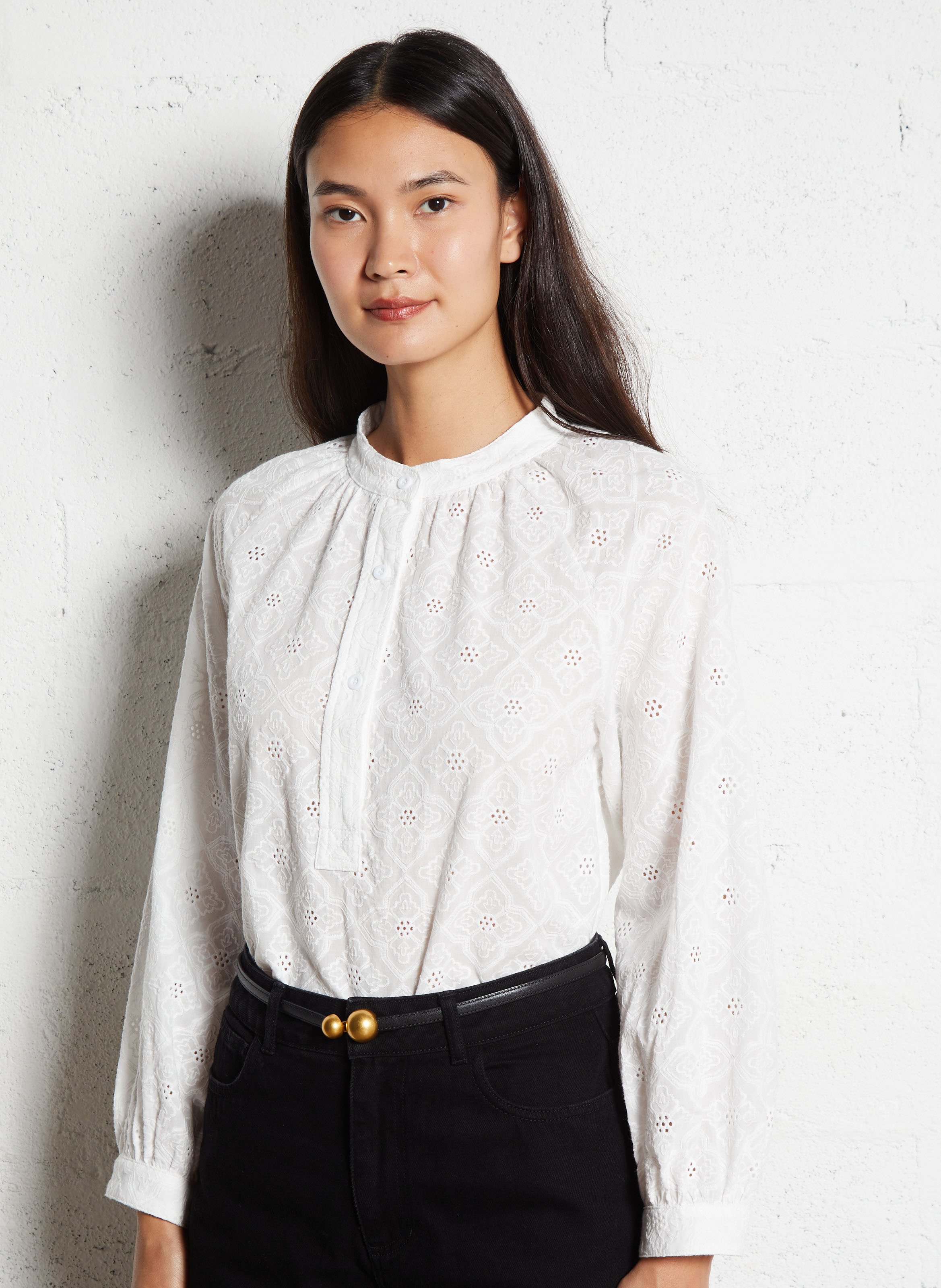 Blouse ample col mao en coton SEE U SOON Blanc