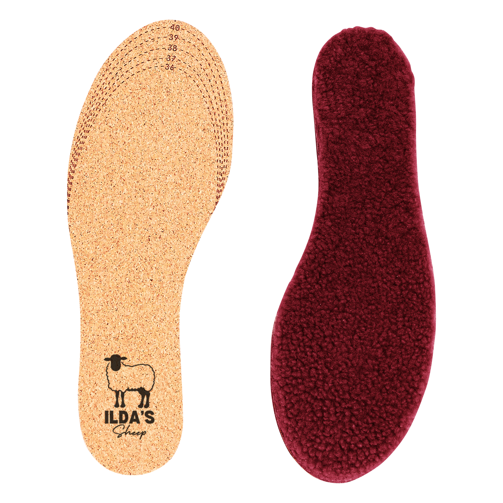 Einlegesohlen aus Merinowolle und Kork ILDA'S SHEEP Rot