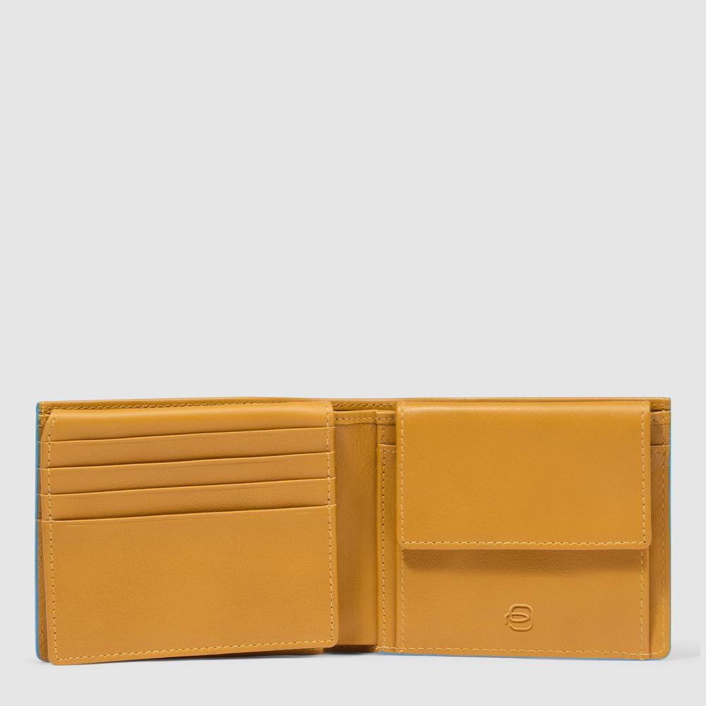 Men's leather wallet with ID card holder, coin pocket, credit card slots, and RFID protection PIQUADRO Yellow