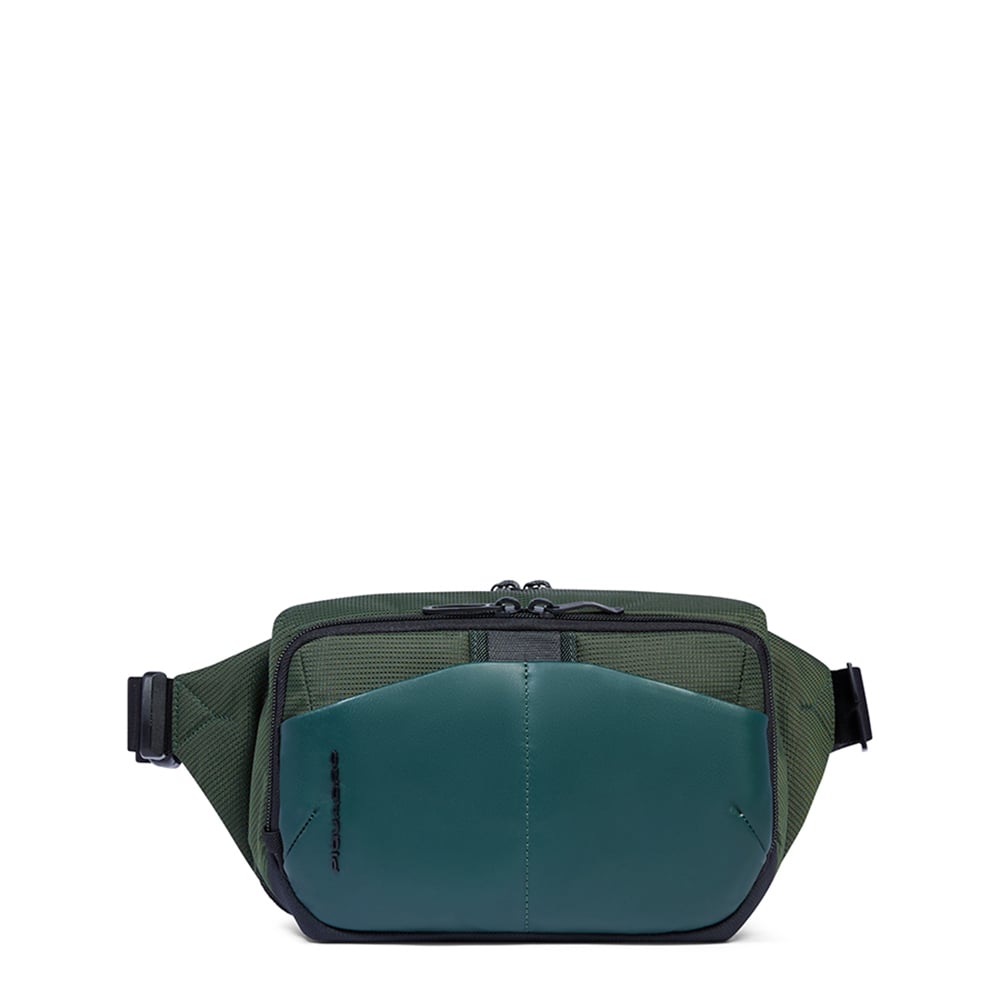 Fanny pack in recycled fabric and bio-sourced material with RFID protection PIQUADRO Green