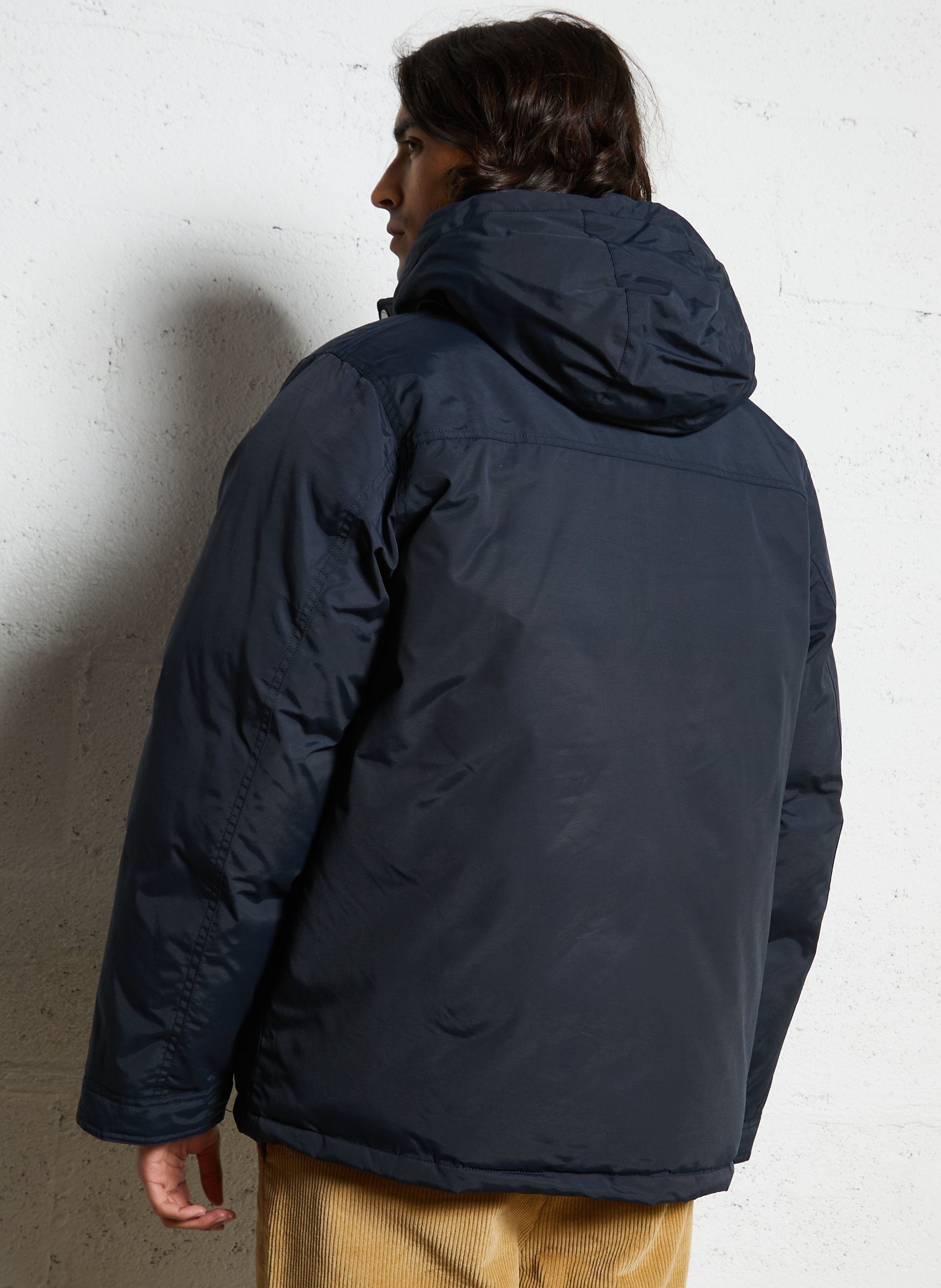 Parka droite à capuche en coton mélangé SCHOTT Bleu