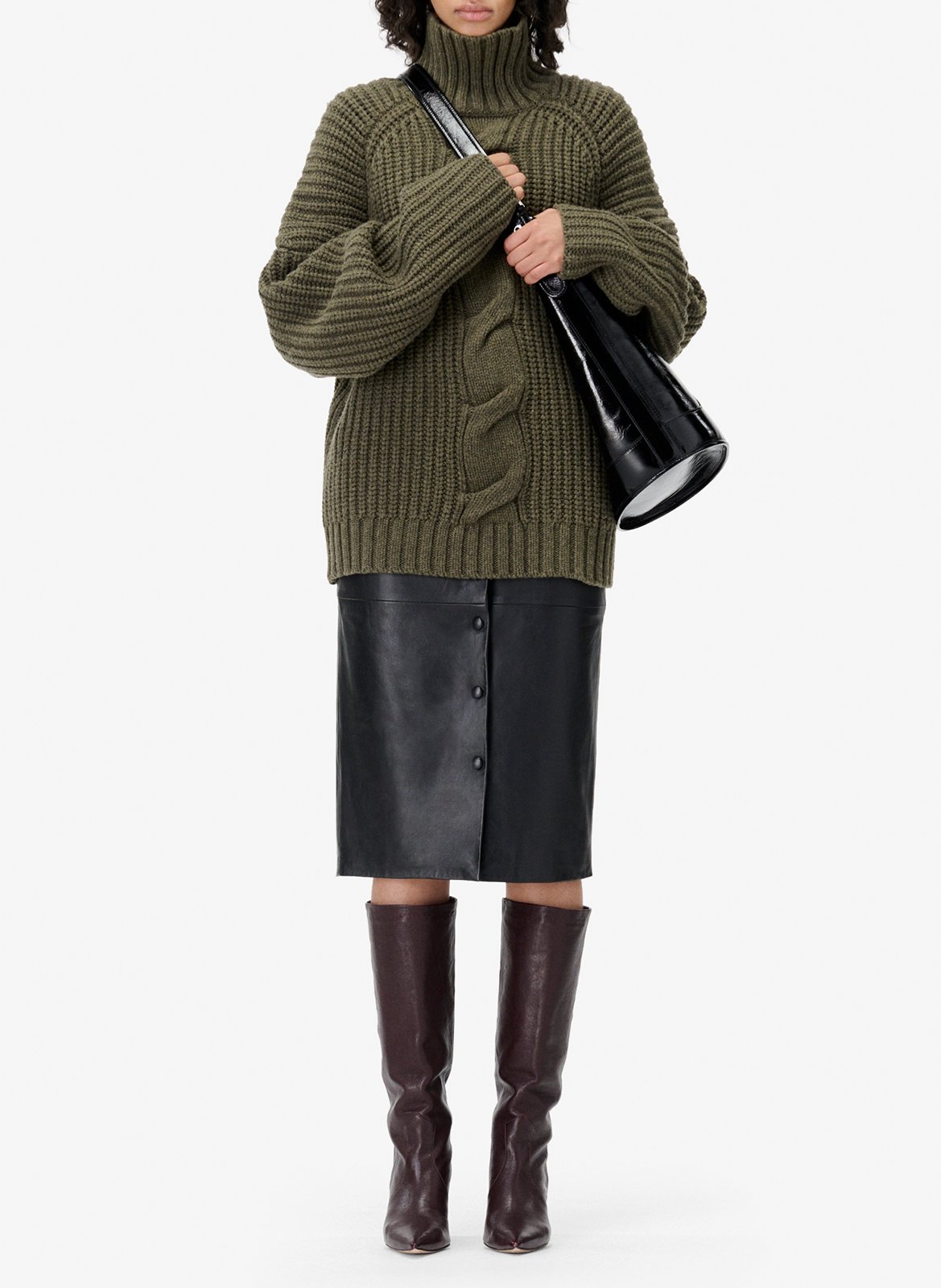 Pull ample tressé en laine mélangée IRO Kaki