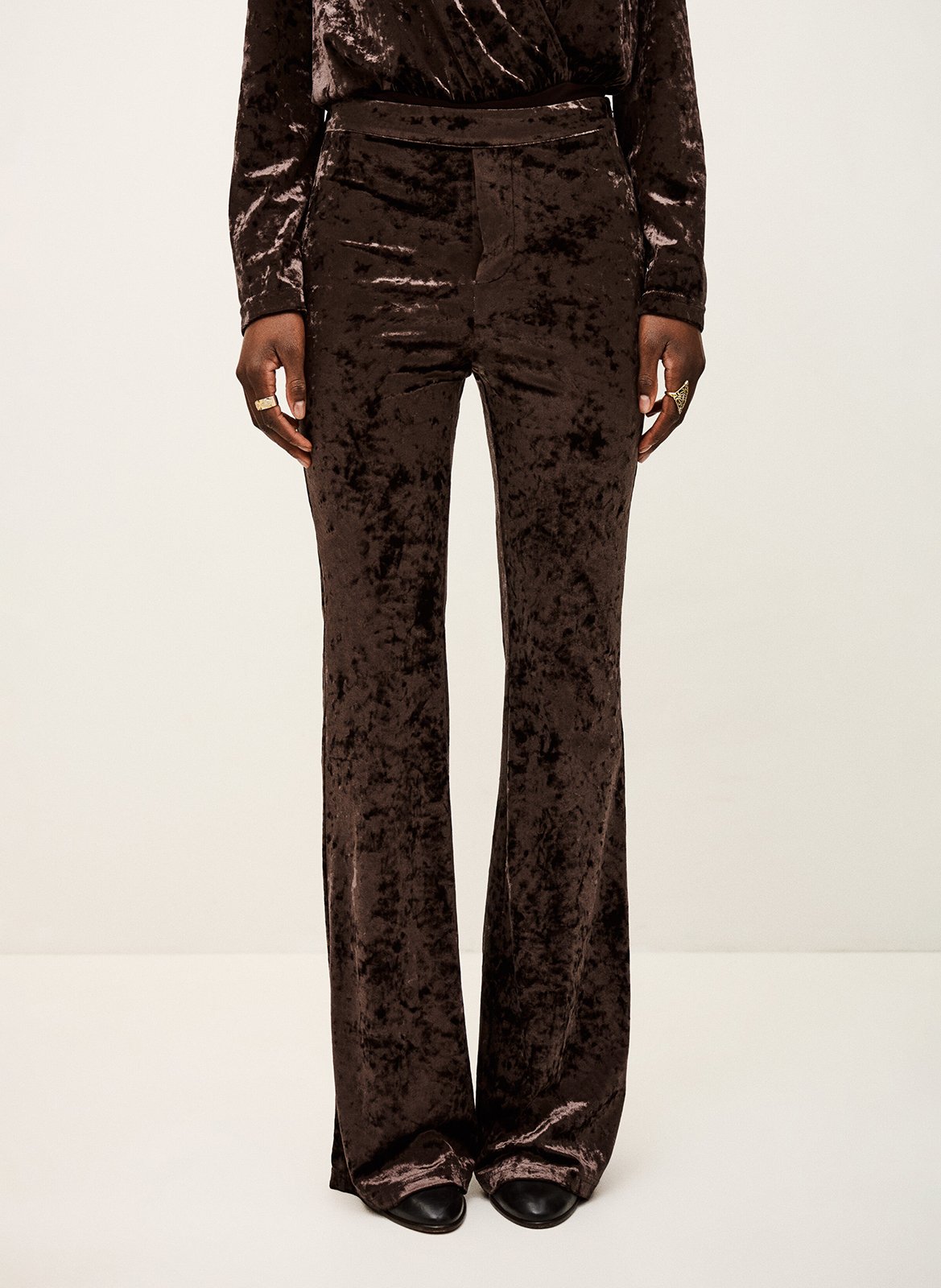 Pantalon patte d'eph en velours imprimé BA&SH Noir