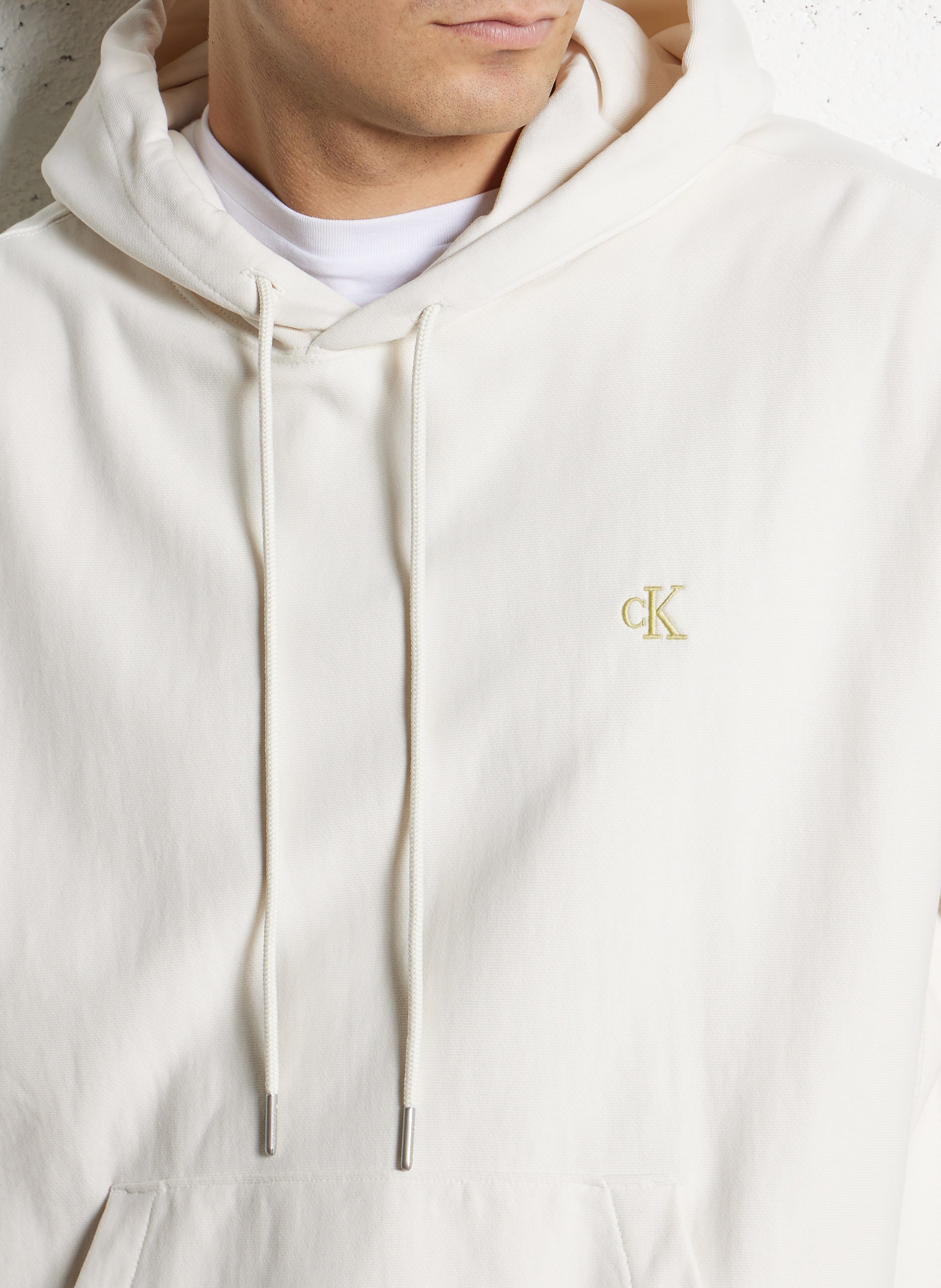Sweat à capuche uni en coton mélangé CALVIN KLEIN Blanc