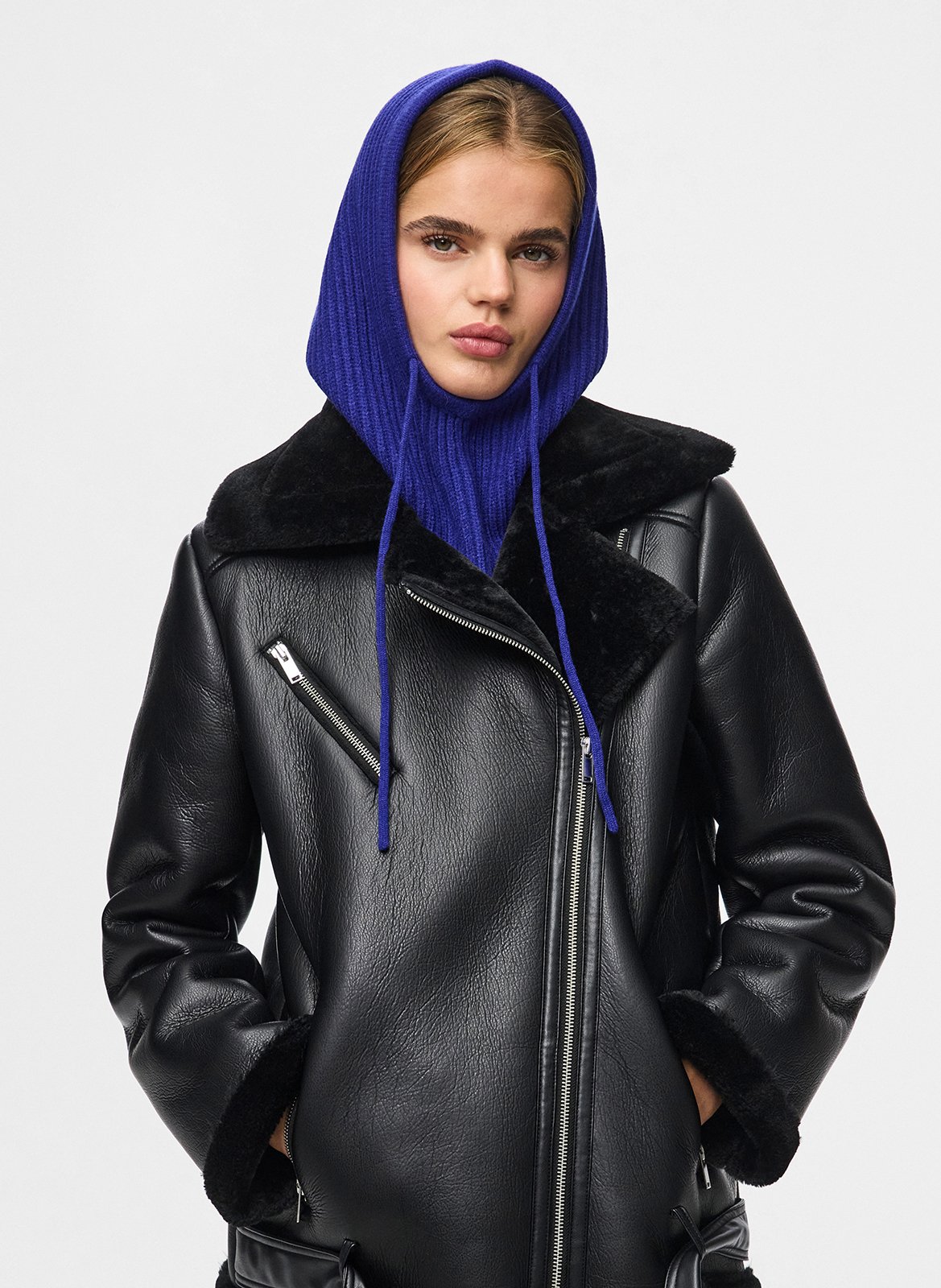 Ribbed knit hooded cagoule PIECES Blue