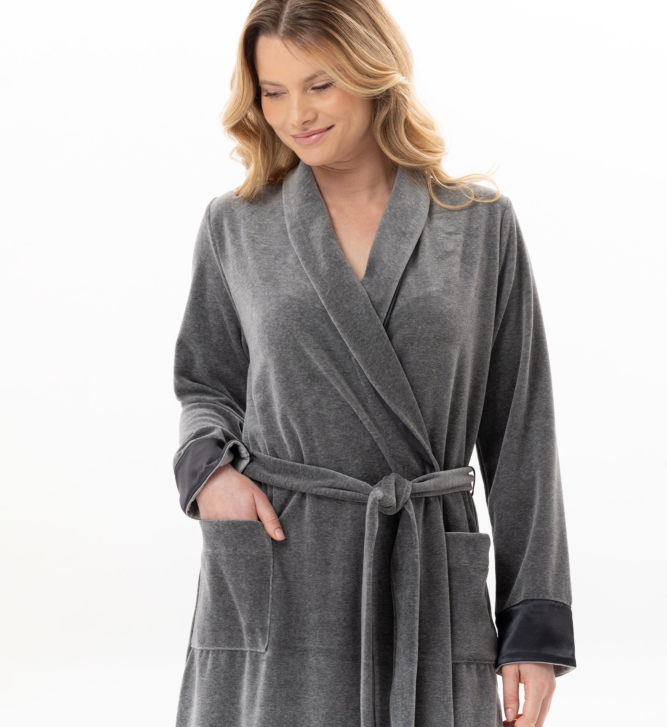 Crossed velvet dressing gown LE CHAT Grey