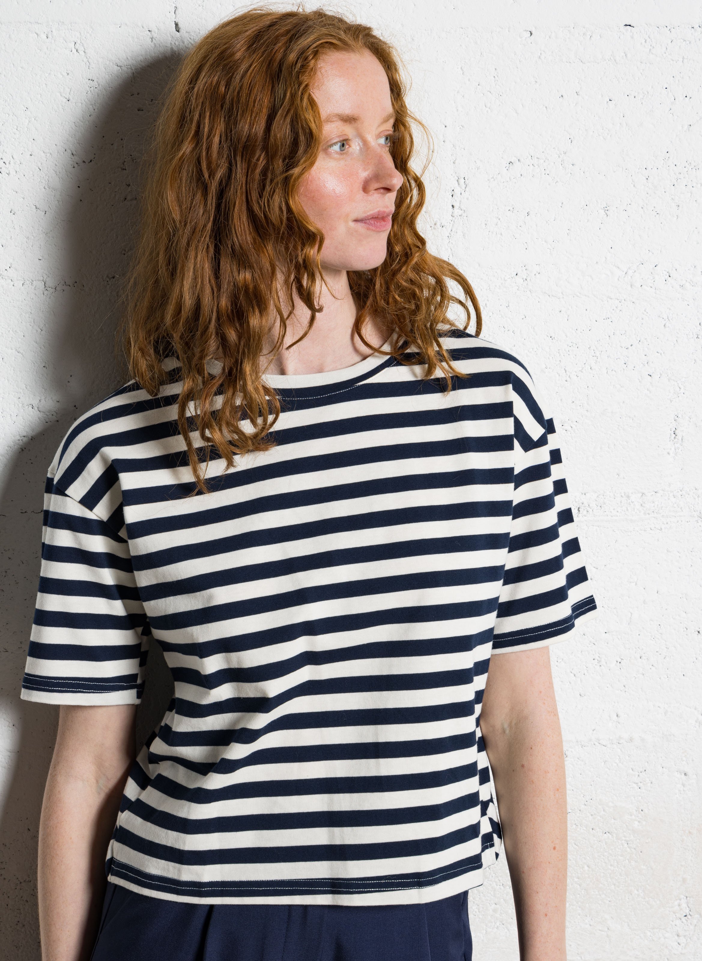 Gestreiftes Rundhals-T-Shirt Blau