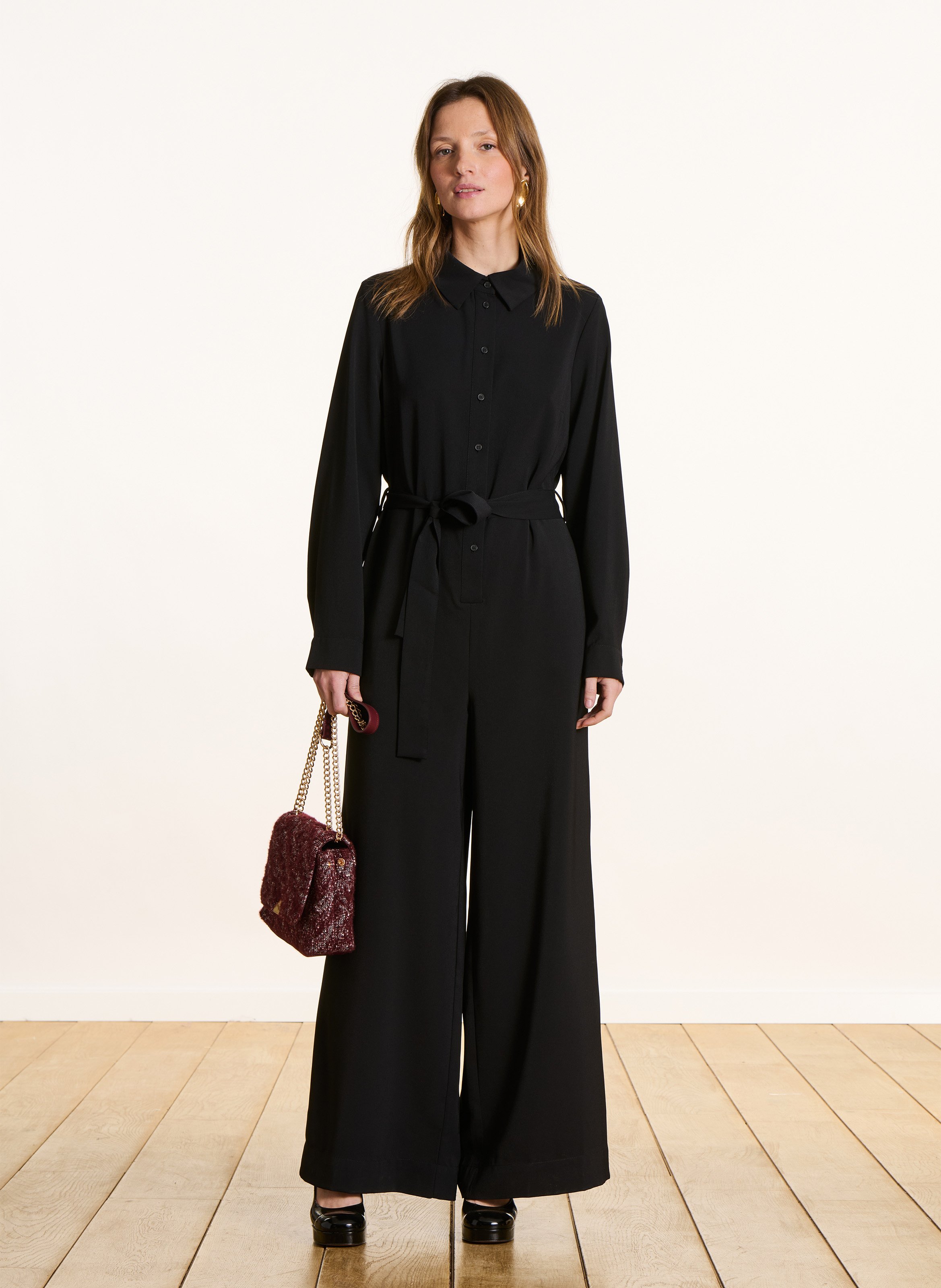 Rechte jumpsuit met klassieke kraag LA FEE MARABOUTEE Zwart