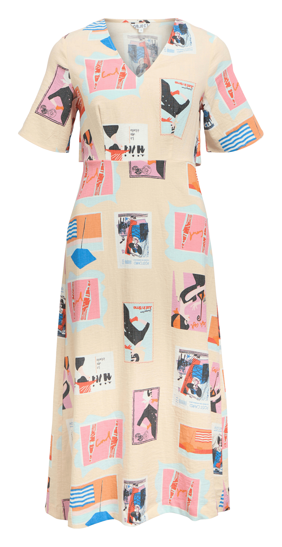 Ausgestelltes Midikleid mit Print OBJECT Beige
