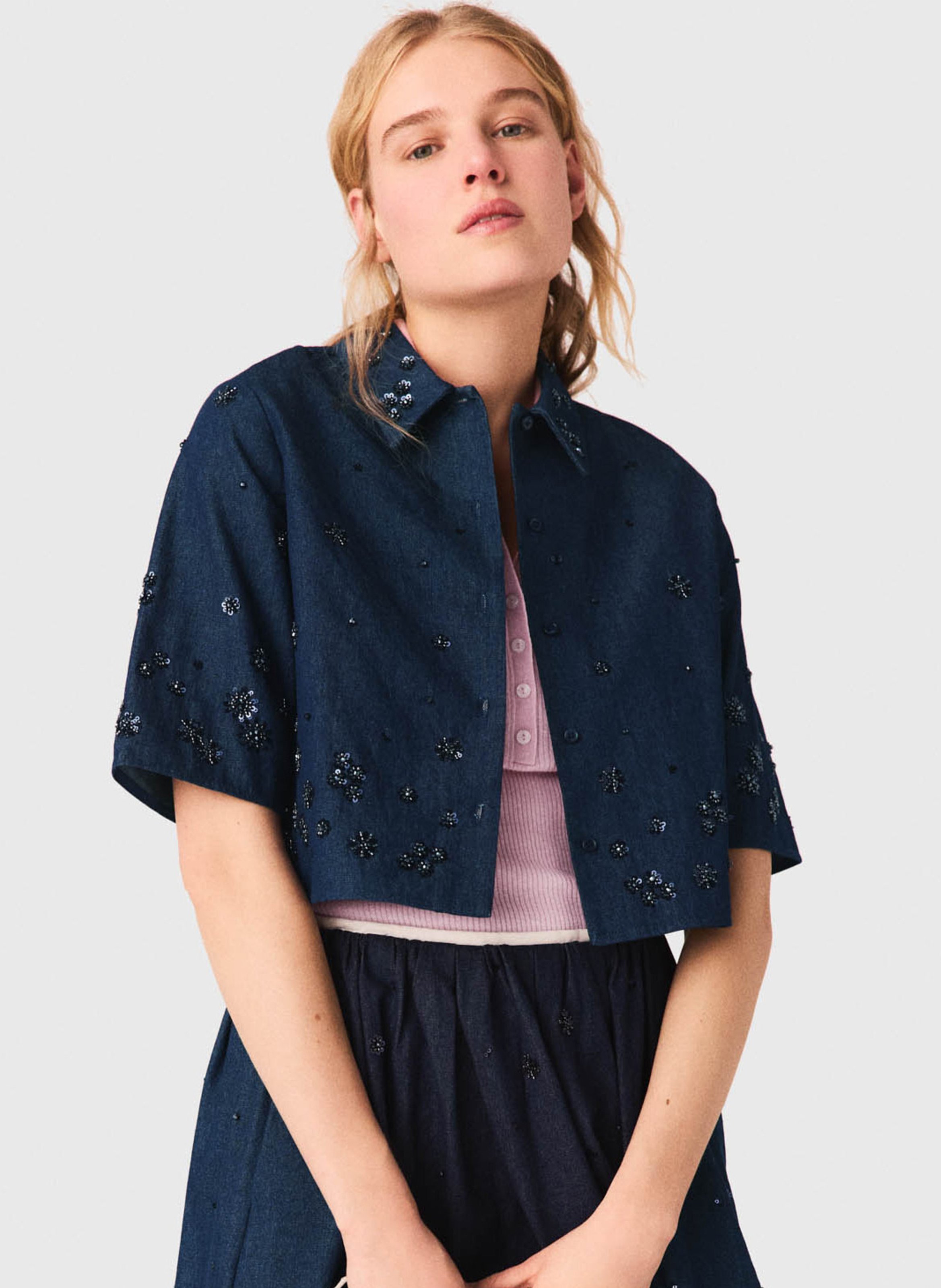 Chemise en denim oversize courte MAJE Blauw