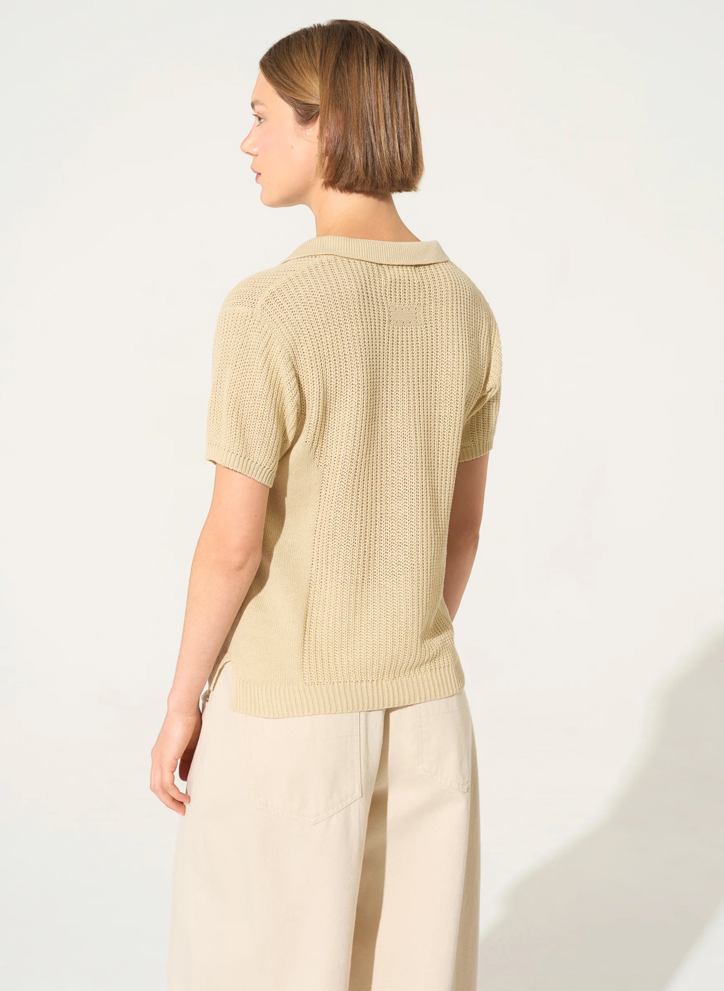 Polo en coton et en lin mélangés ACOTE Blanc