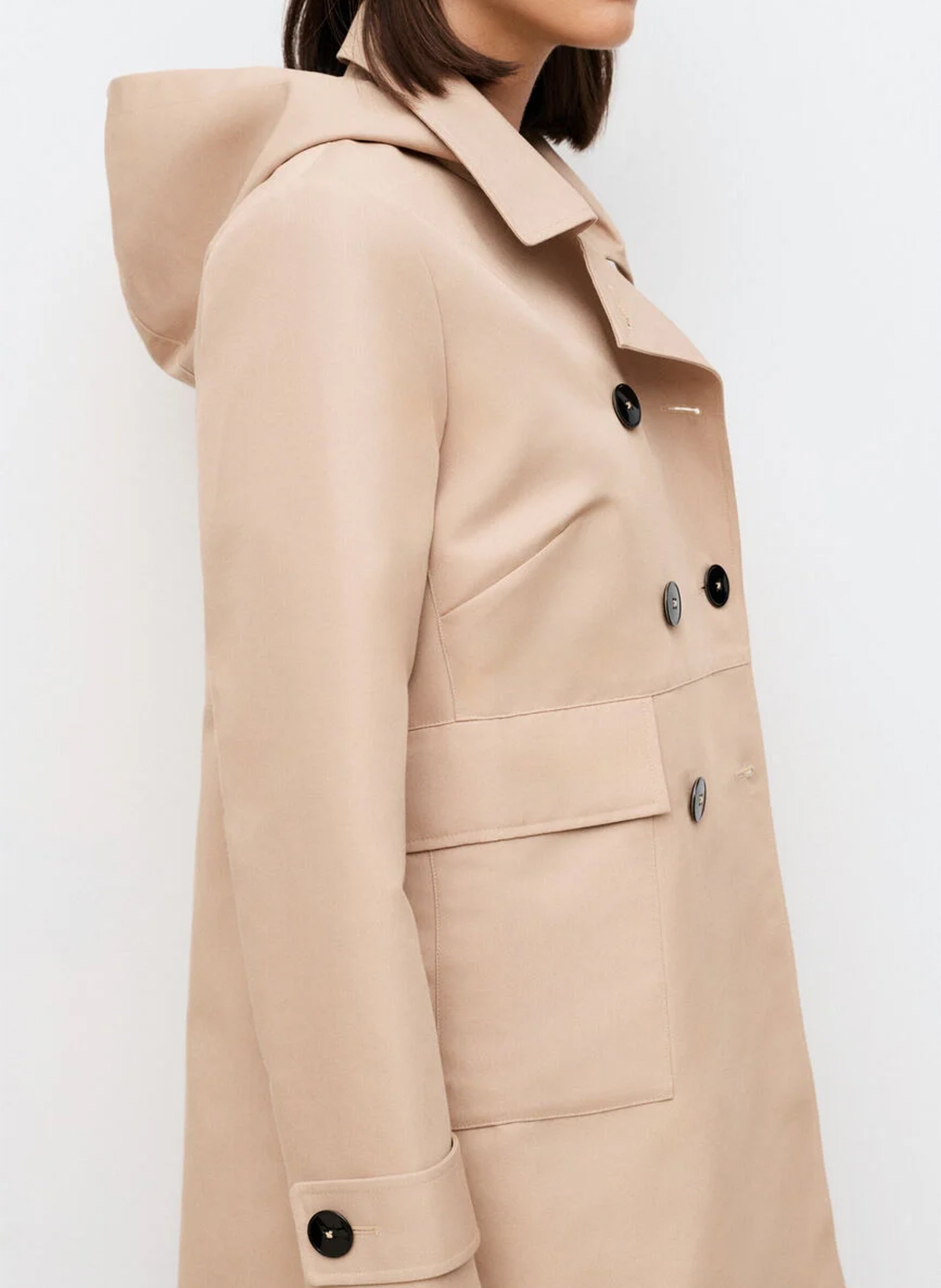 Trench droit à capuche en coton mélangé CAROLL Beige